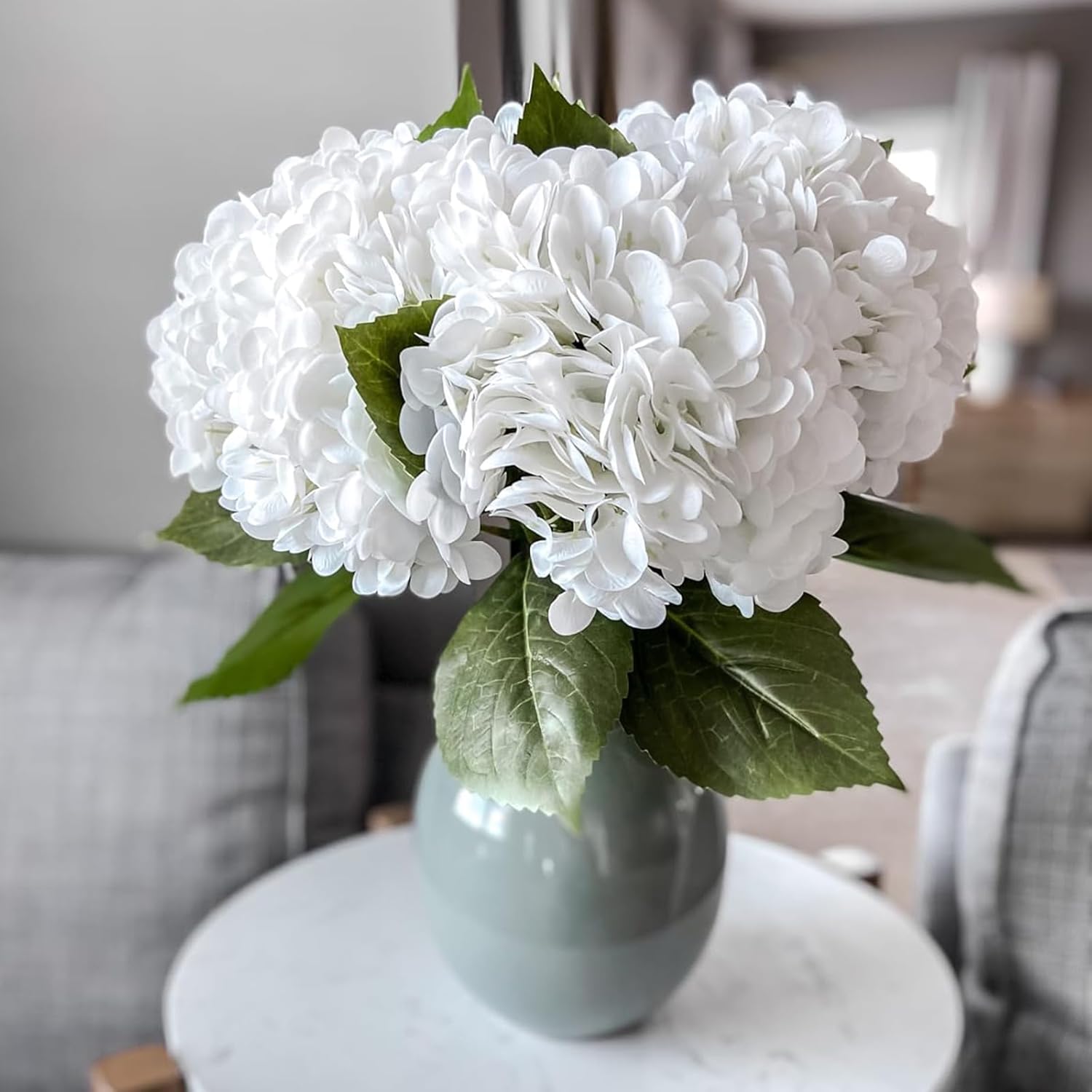 3PCS 22 Inch Realistic Artificial Hydrangea Bouquet White