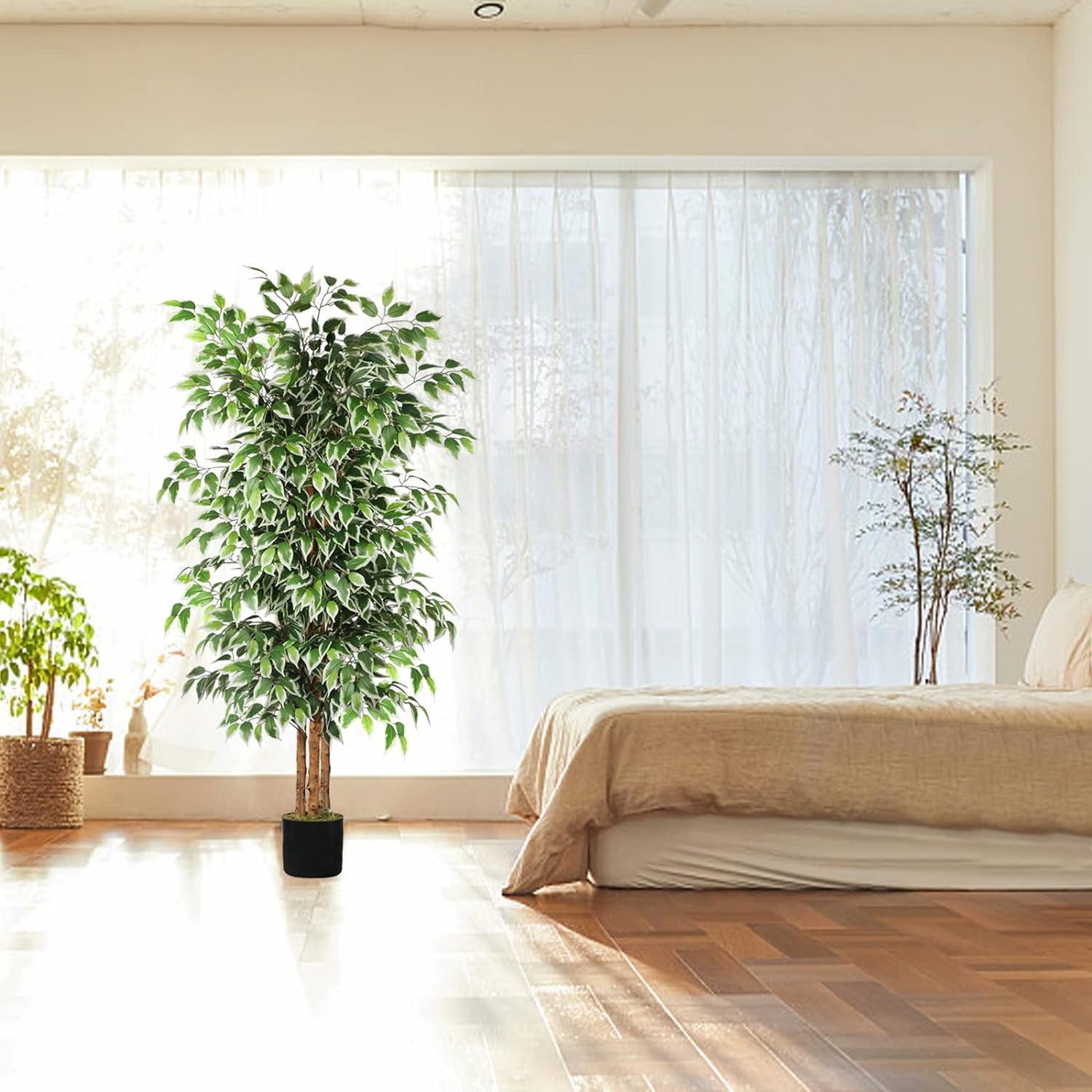 GTIDEA 6ft Artificial Ficus Tree with Natural Trunk