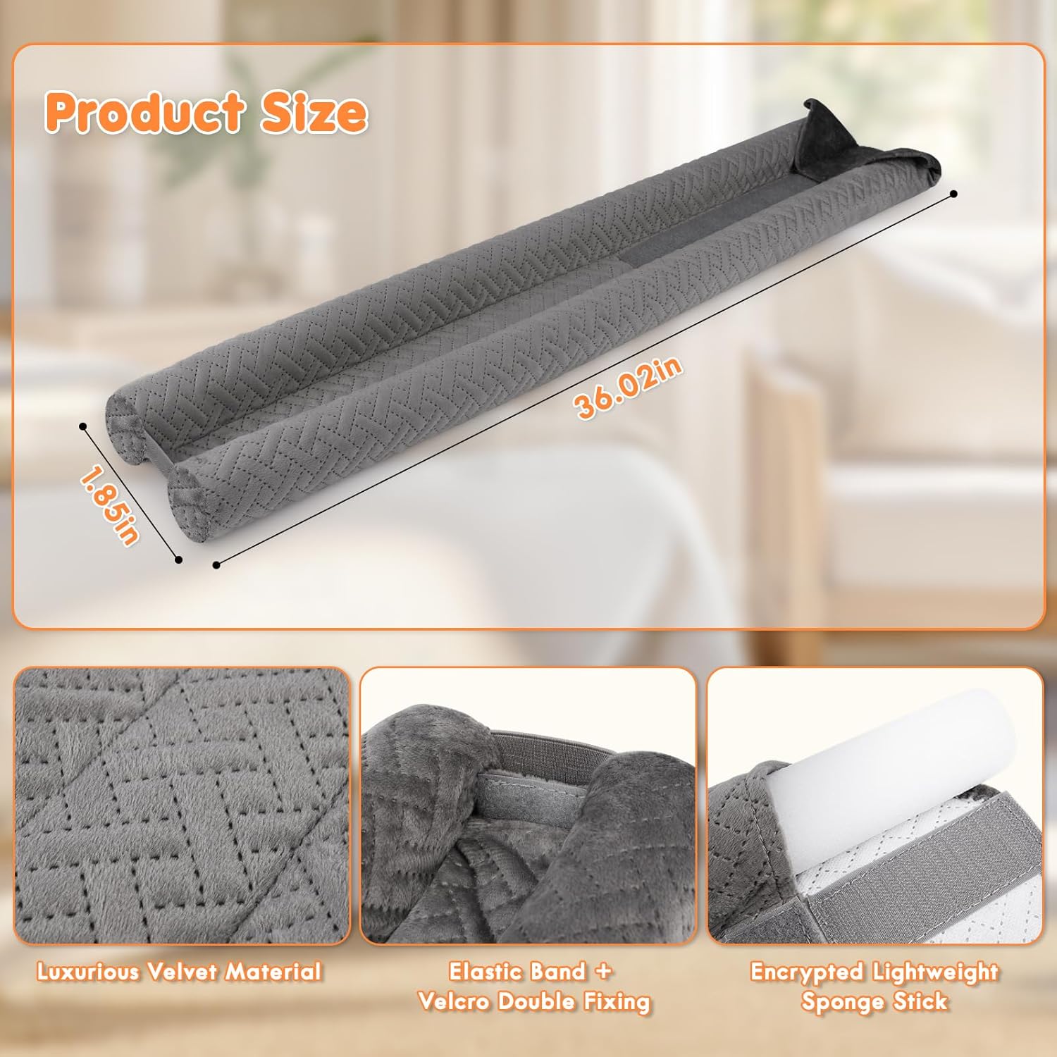 Premium Velvet Under Door Draft Stopper 30-36 Inch Adjustable