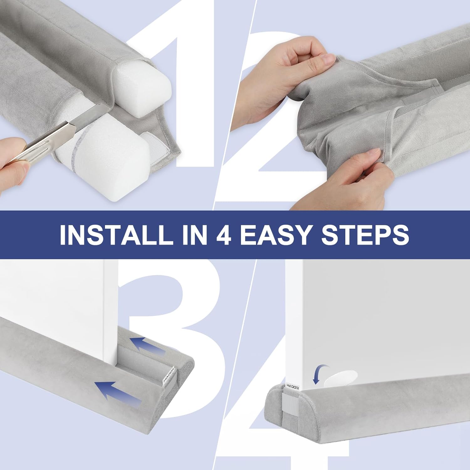Hador 36 Inch Door Draft Stopper Grey Double Sided