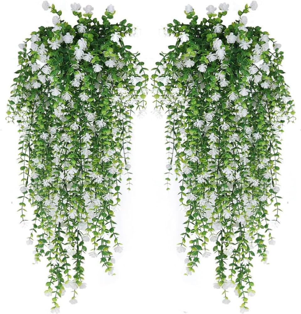 WEISPARK Artificial Hanging Flowers 4pcs White Garland