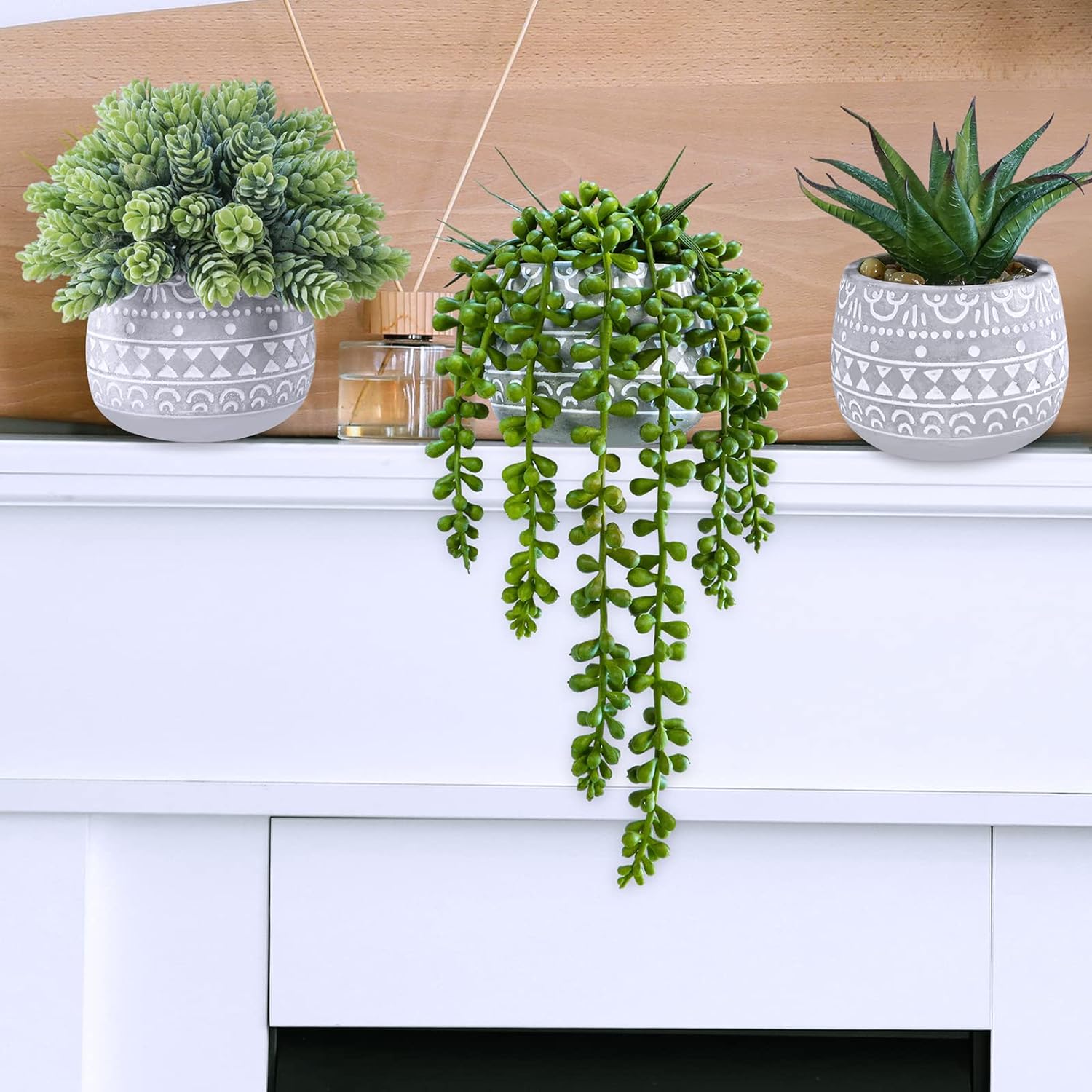 Winlyn 3 Pcs Assorted Small Artificial Succulent Plants
