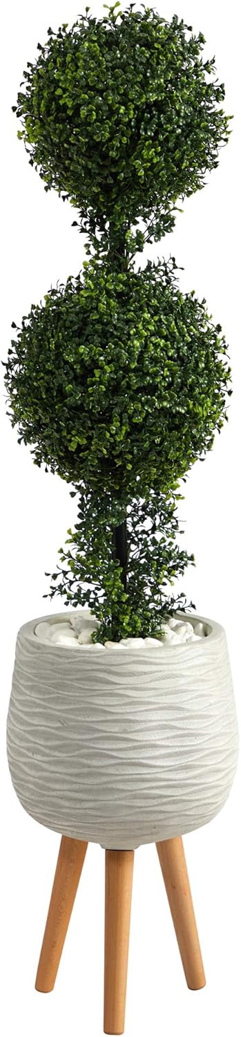 Nearly Natural 4ft Boxwood Double Ball Topiary with Stand