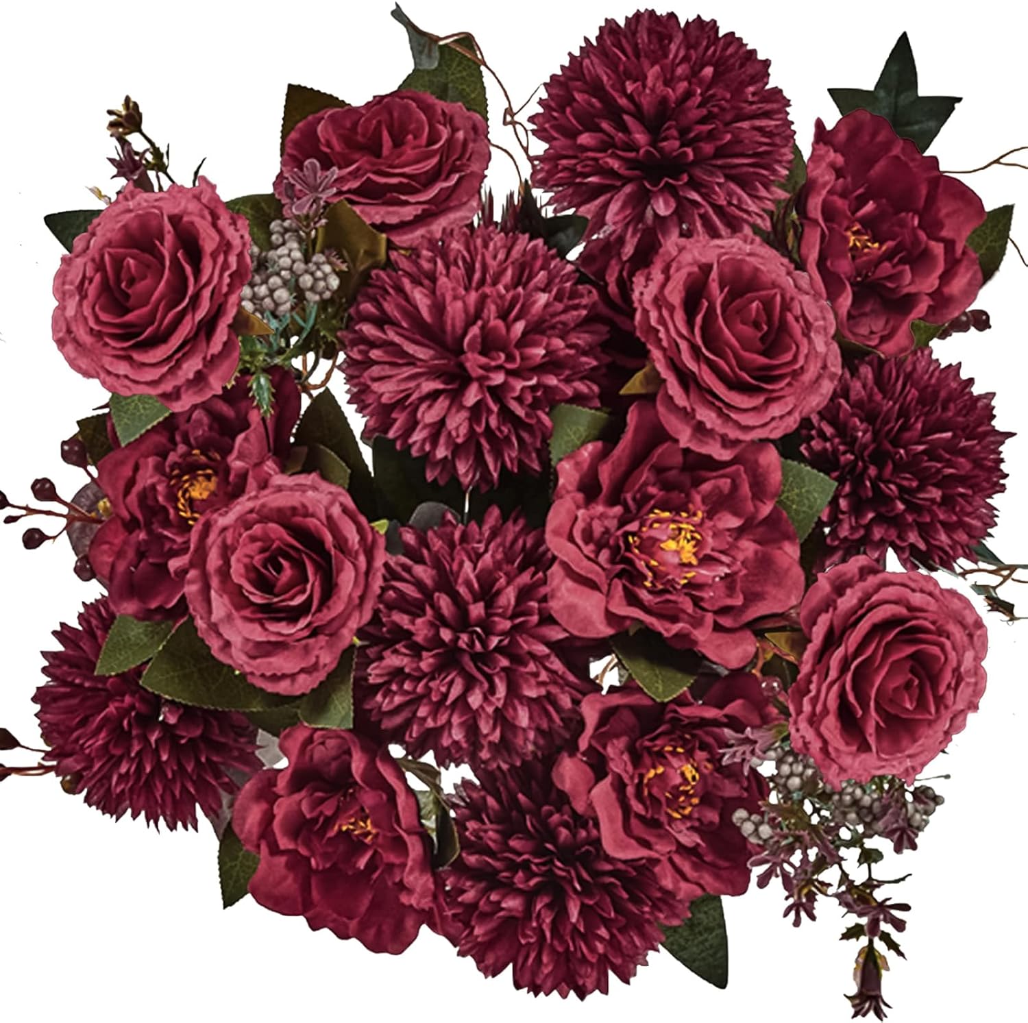 Premium Burgundy Silk Flowers Bouquet Set
