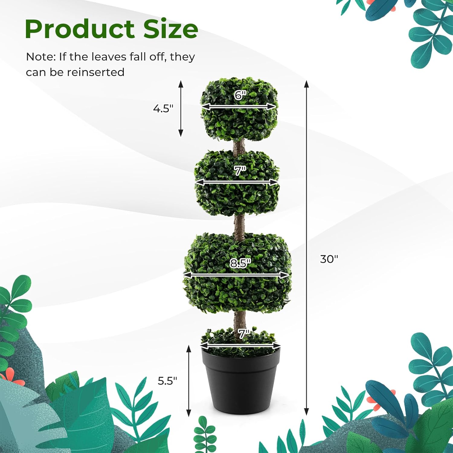 GOFLAME 35 Inch Artificial Boxwood Topiary Tree