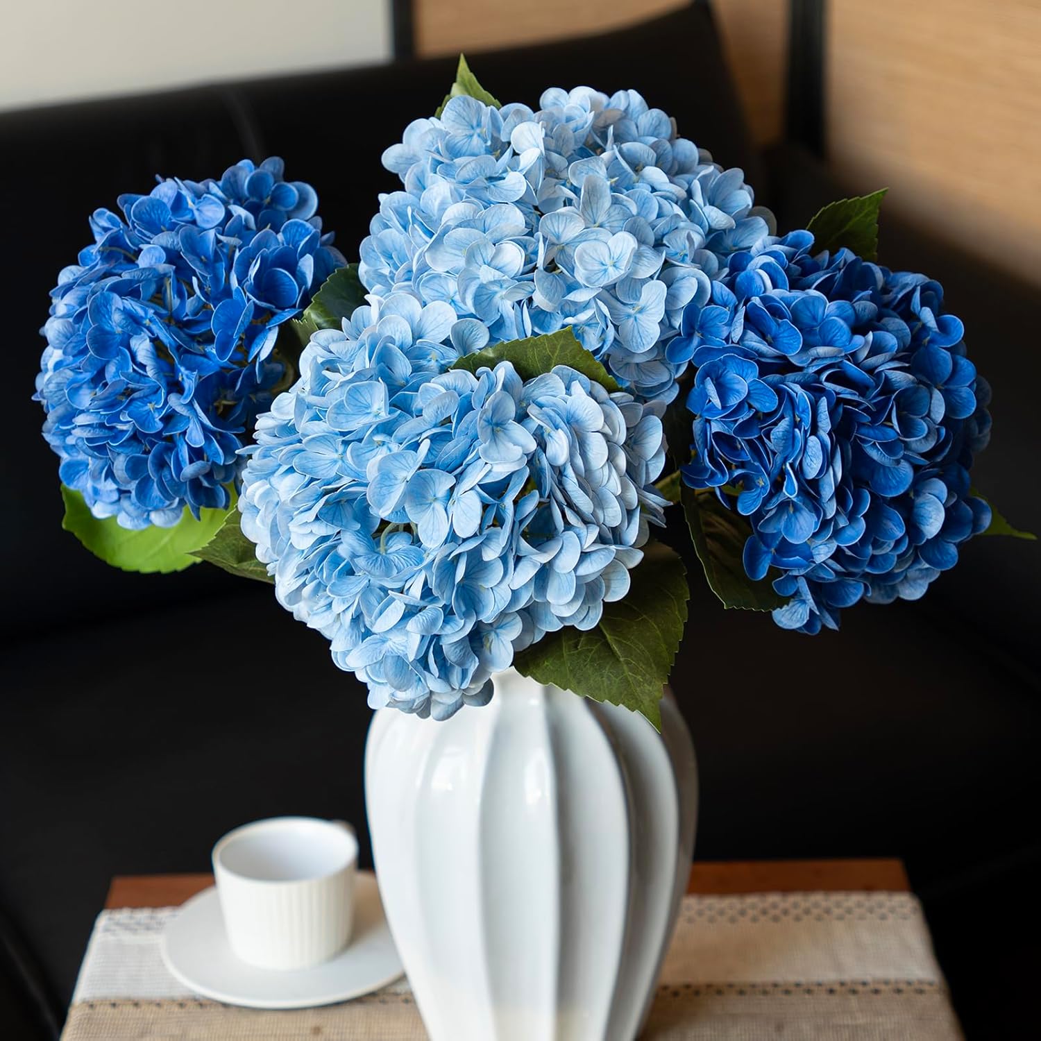 3PCS 22 Inch Realistic Artificial Hydrangea Flowers Blue