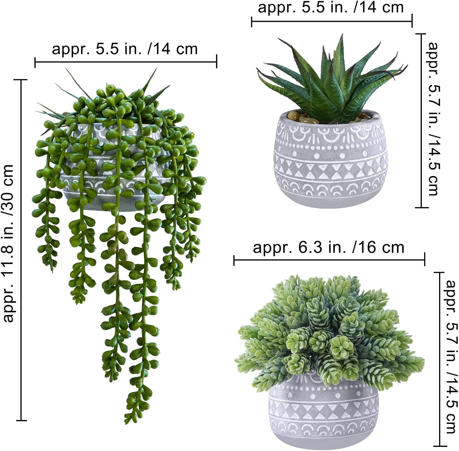 Winlyn 3 Pcs Assorted Small Artificial Succulent Plants