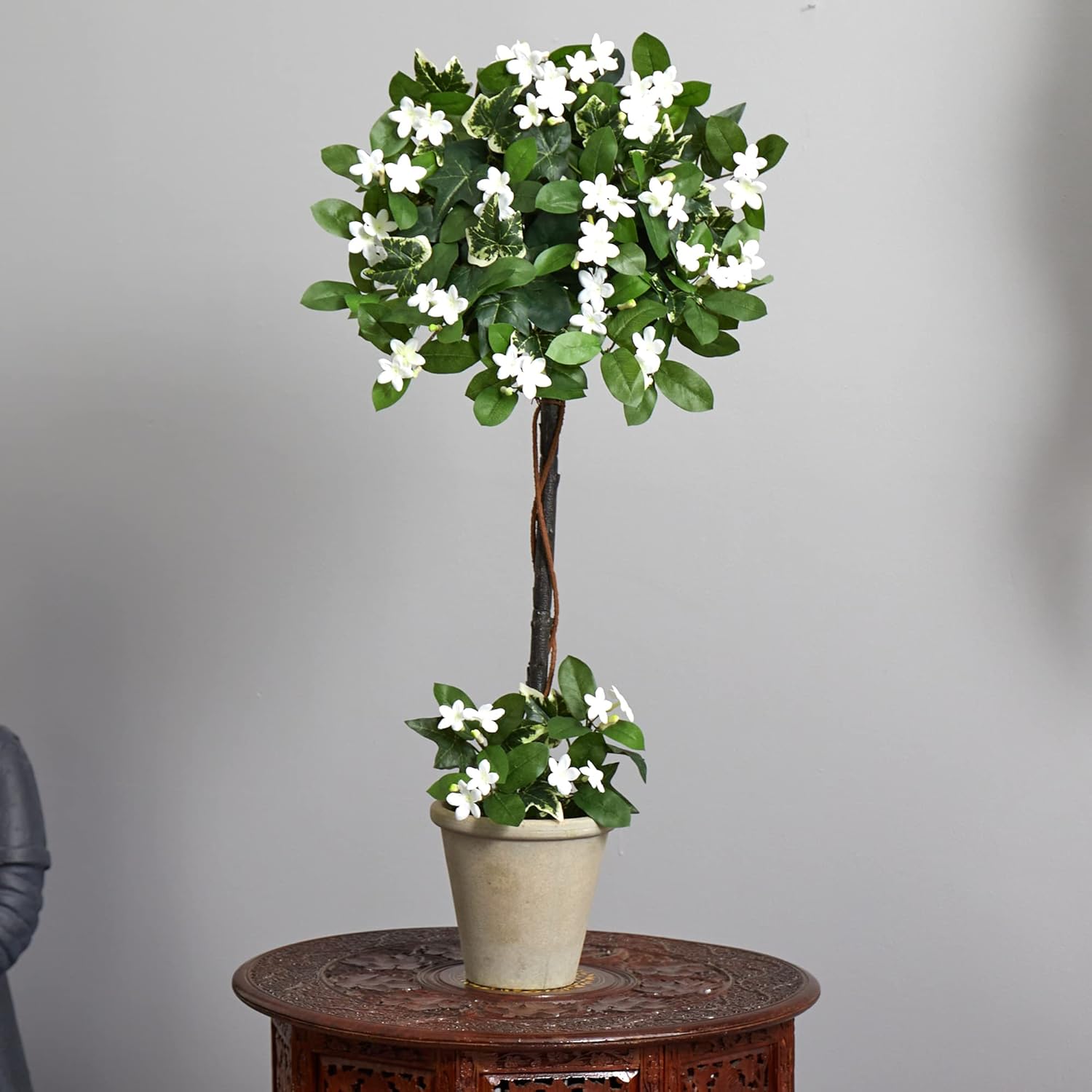 Nearly Natural 3ft Stephanotis Topiary with Planter
