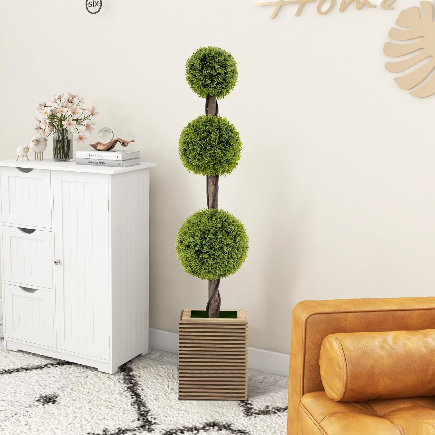 GOFLAME Artificial Topiary Tree 4FT Cement-Filled Pot