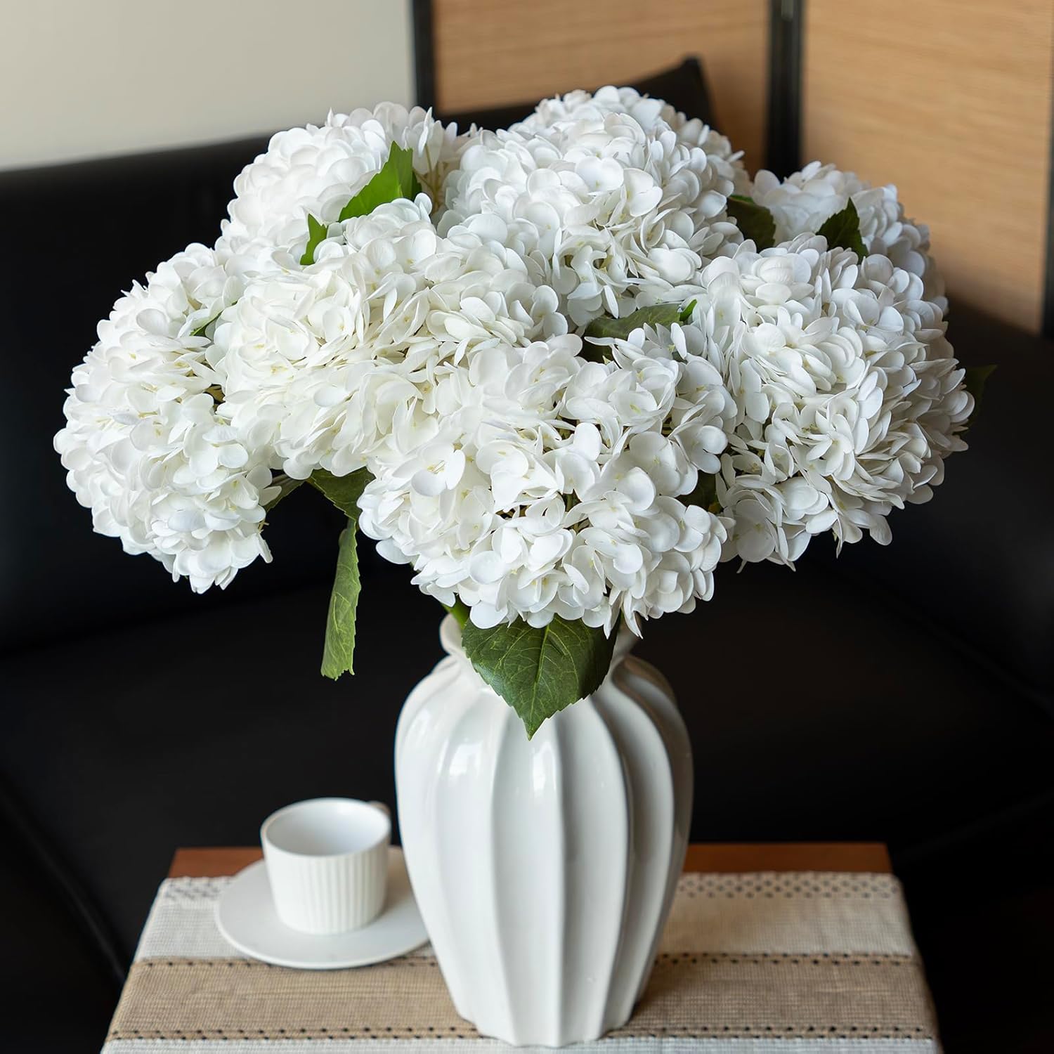 3PCS 22 Inch Realistic Artificial Hydrangea Bouquet White