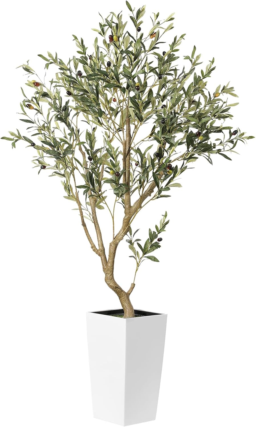 Faux Olive Tree 5ft with White Planter and Natural Wood Trunk
