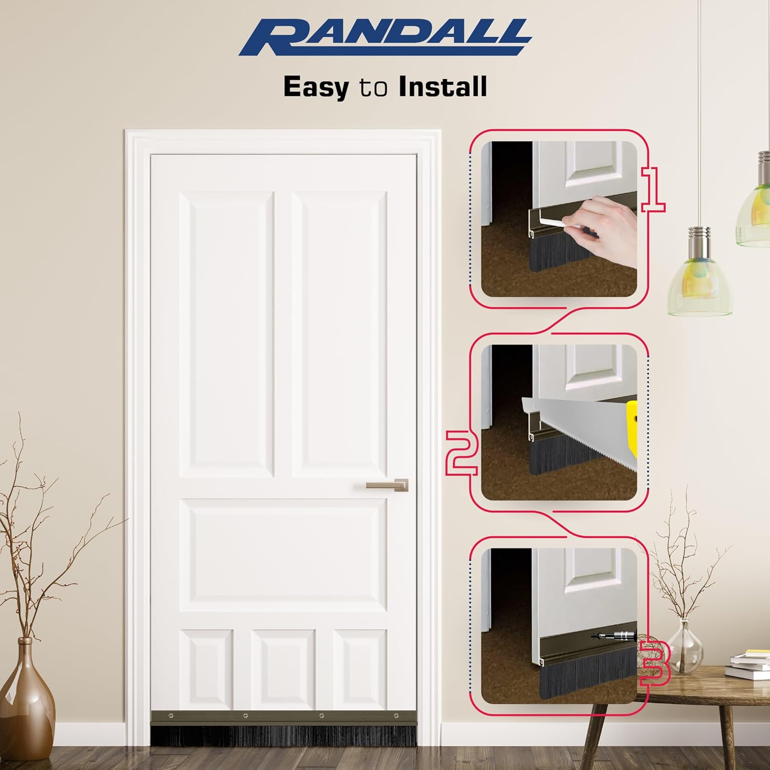 Randall Door Sweep with Black Brush and Brown Trim
