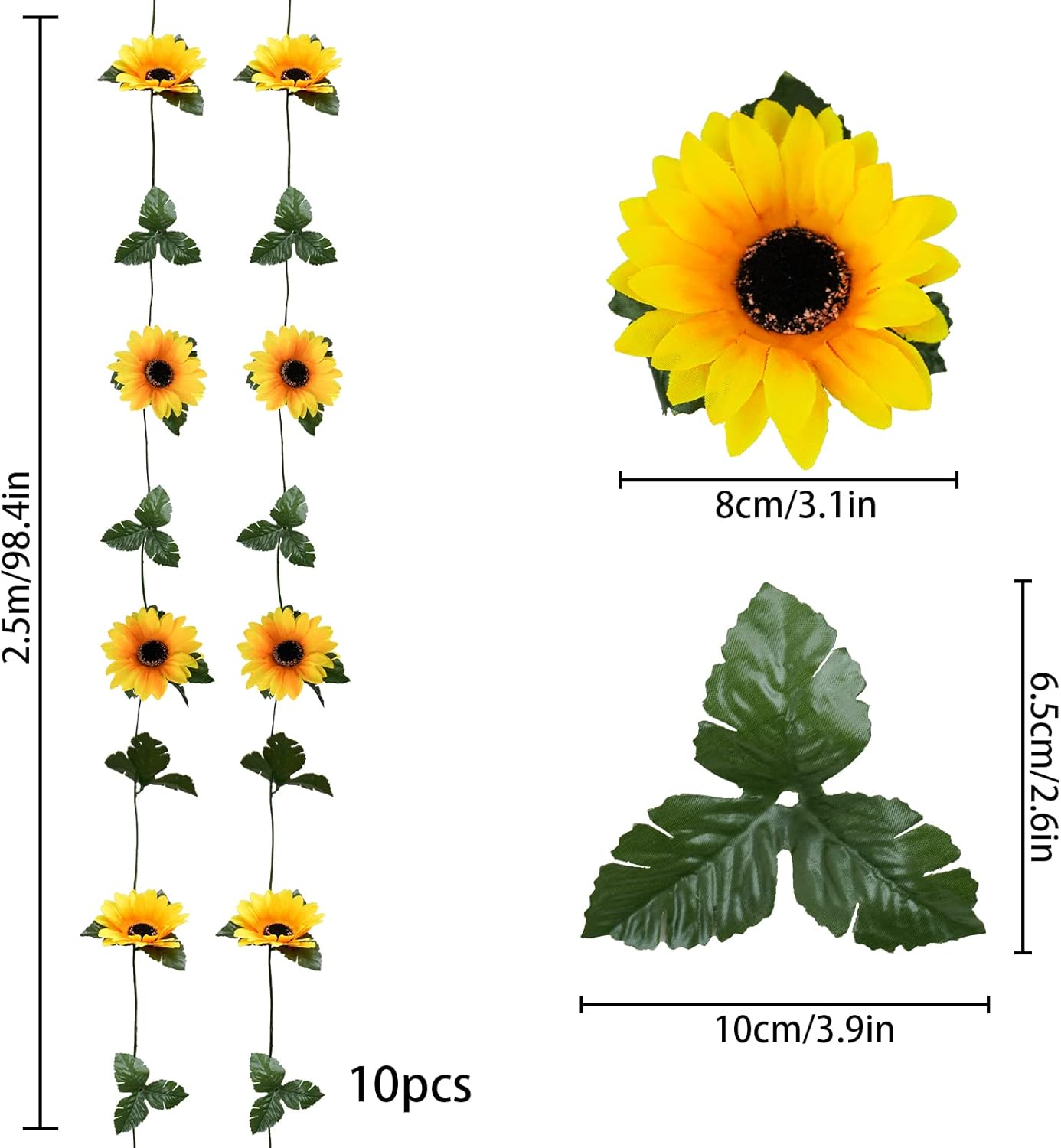 Uieke 10 Pack Artificial Sunflower Garland 7ft