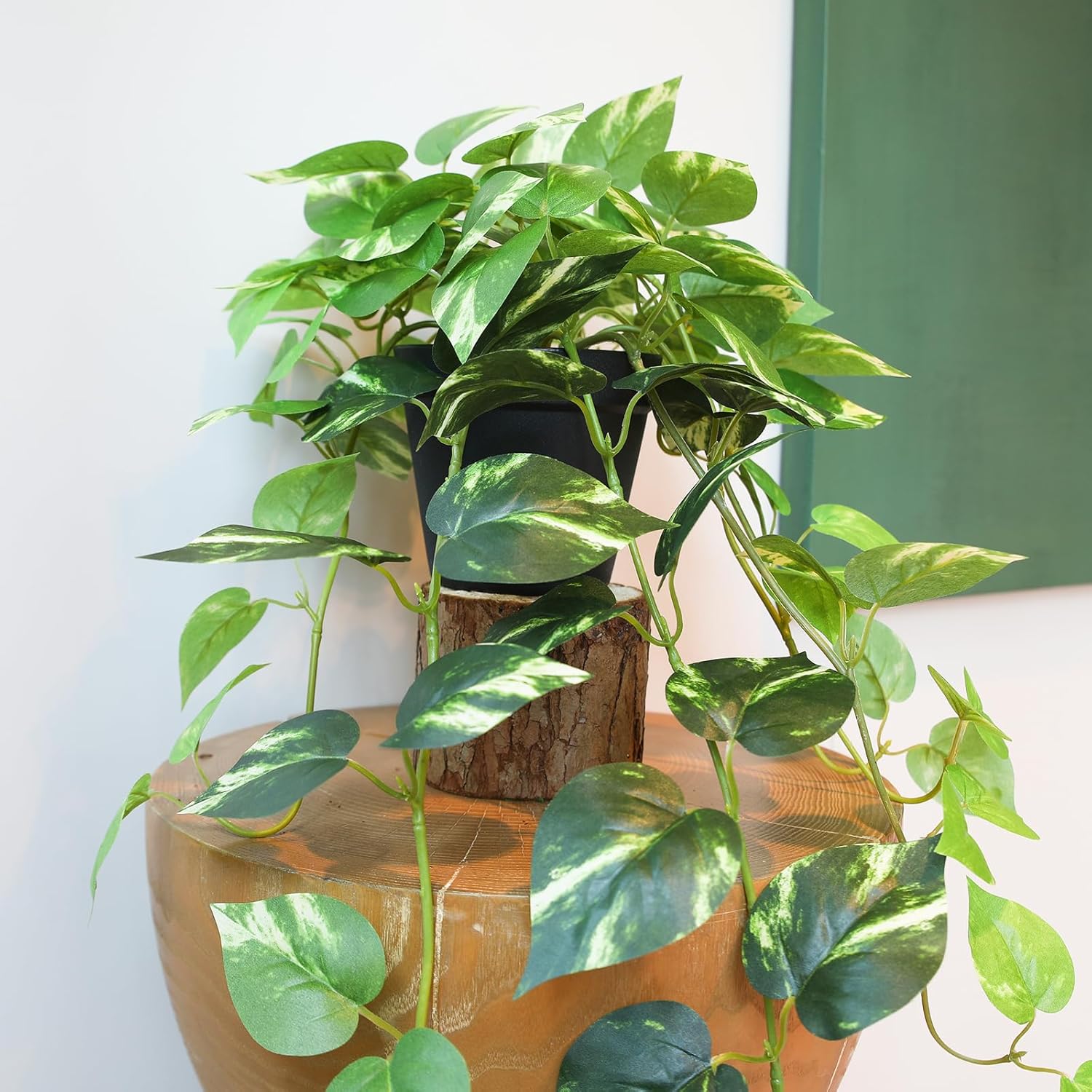 Fake Pothos Hanging Plants Set of 2 Artificial Silk Ivy Vines with Pots