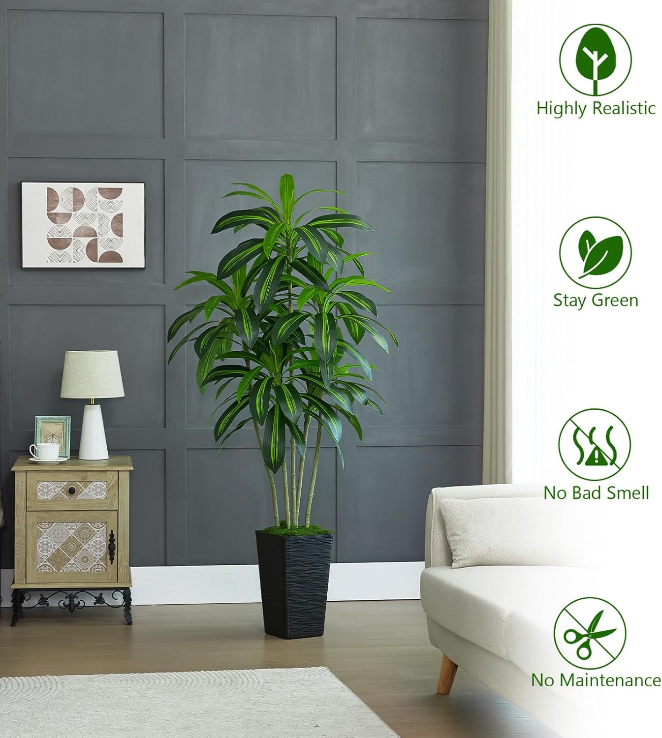 Artificial Dracaena Tree with White Tall Planter
