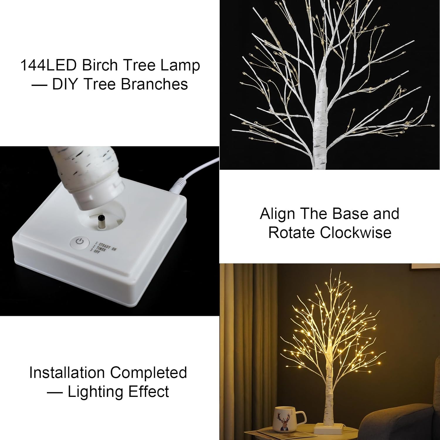 144 LED Birch Tree Lamp with Timer and USB Power