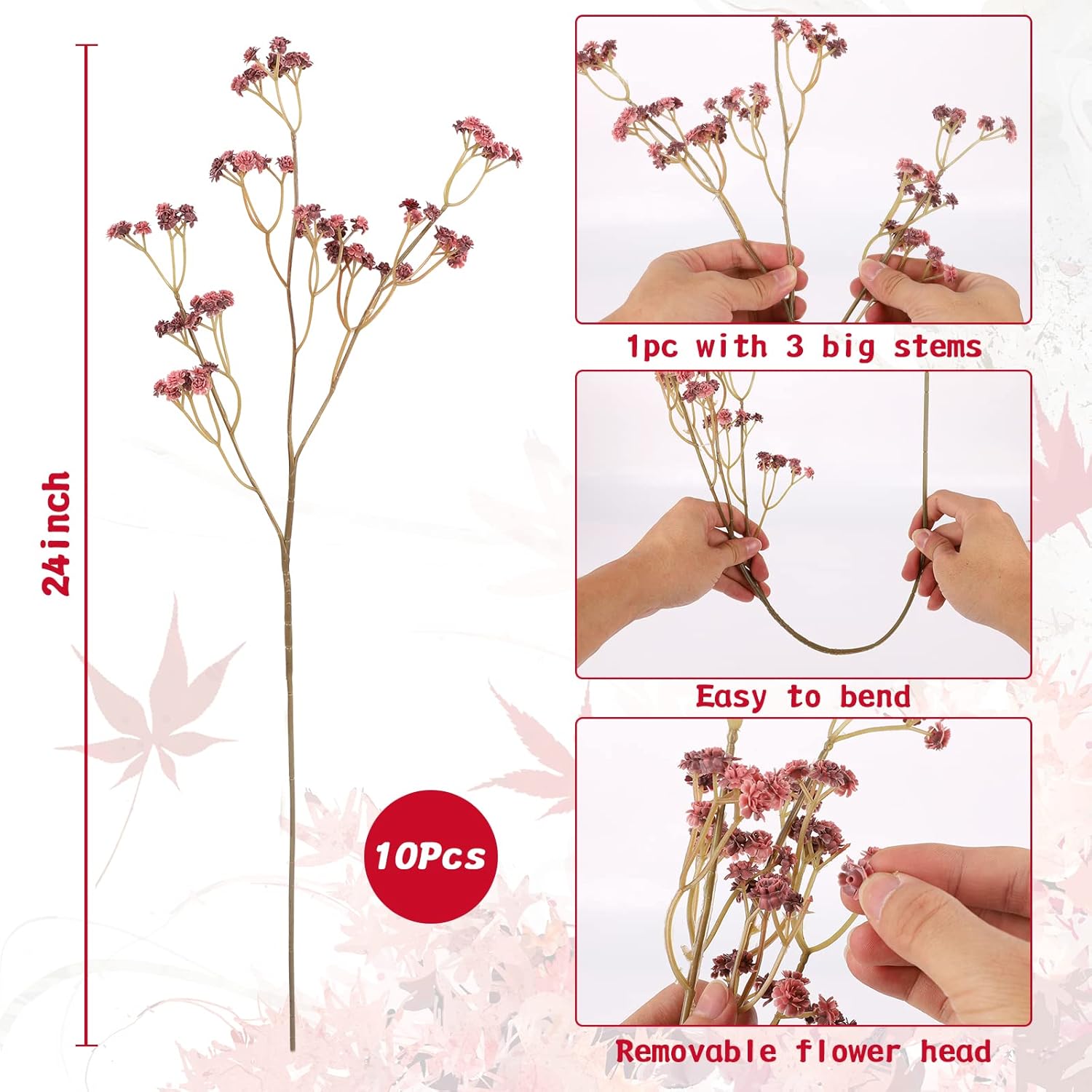 NT NIETING Artificial Baby Breath Flowers 10Pcs Pink Wedding Decoration