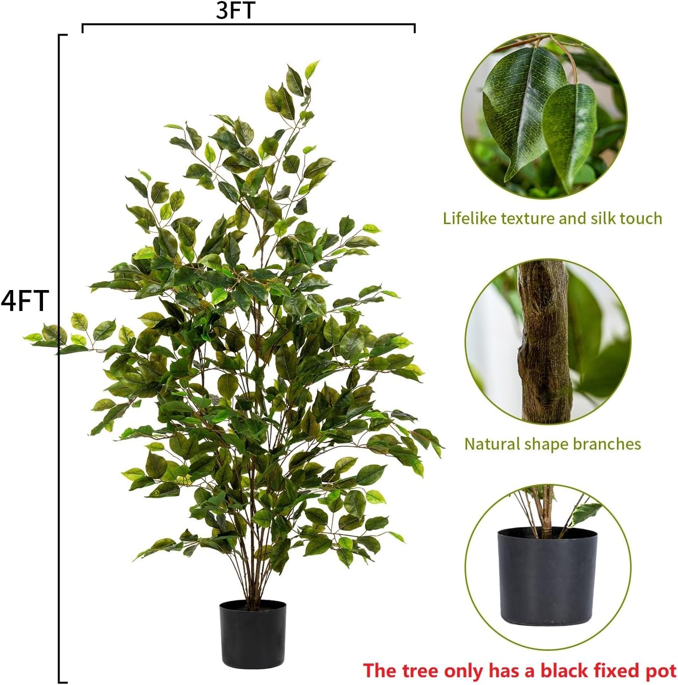 Bailikang Artificial Ficus Tree 4ft Indoor Decor