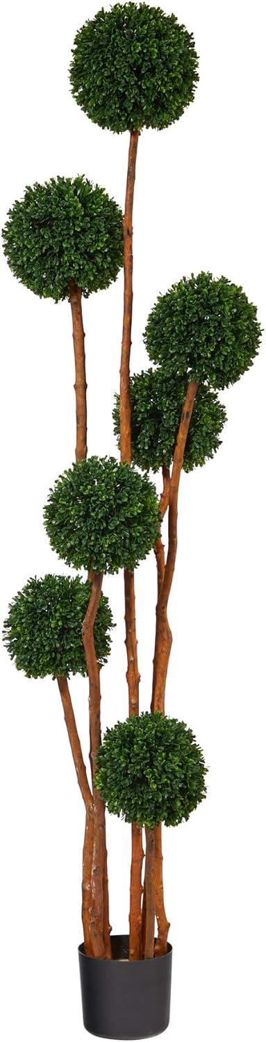 Nearly Natural 6ft Boxwood Ball Topiary Artificial Tree with Natural Trunk UV Resistant