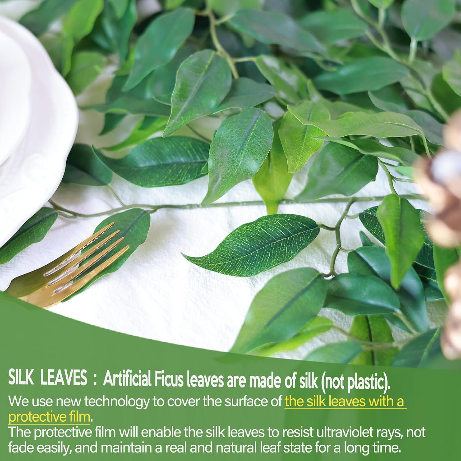 Mizii 24pcs Artificial Ficus Garland with Silk Leaves
