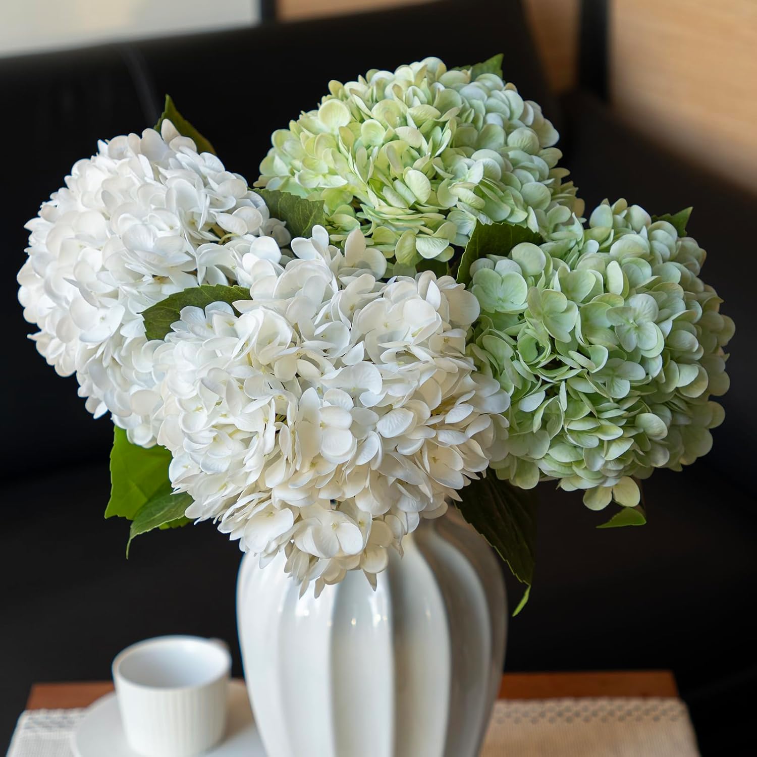 3PCS 22 Inch Realistic Artificial Hydrangea Bouquet White