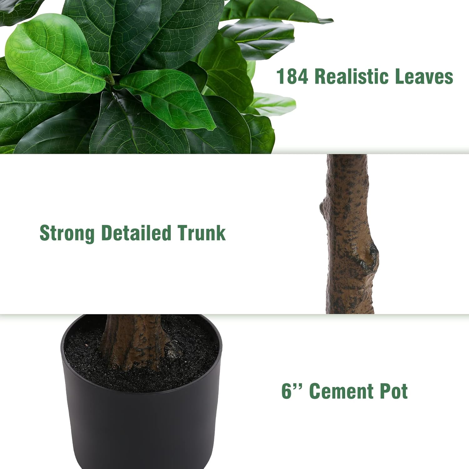 Fiddle Leaf Fig Tree 6ft Artificial Plant with Plastic Pot