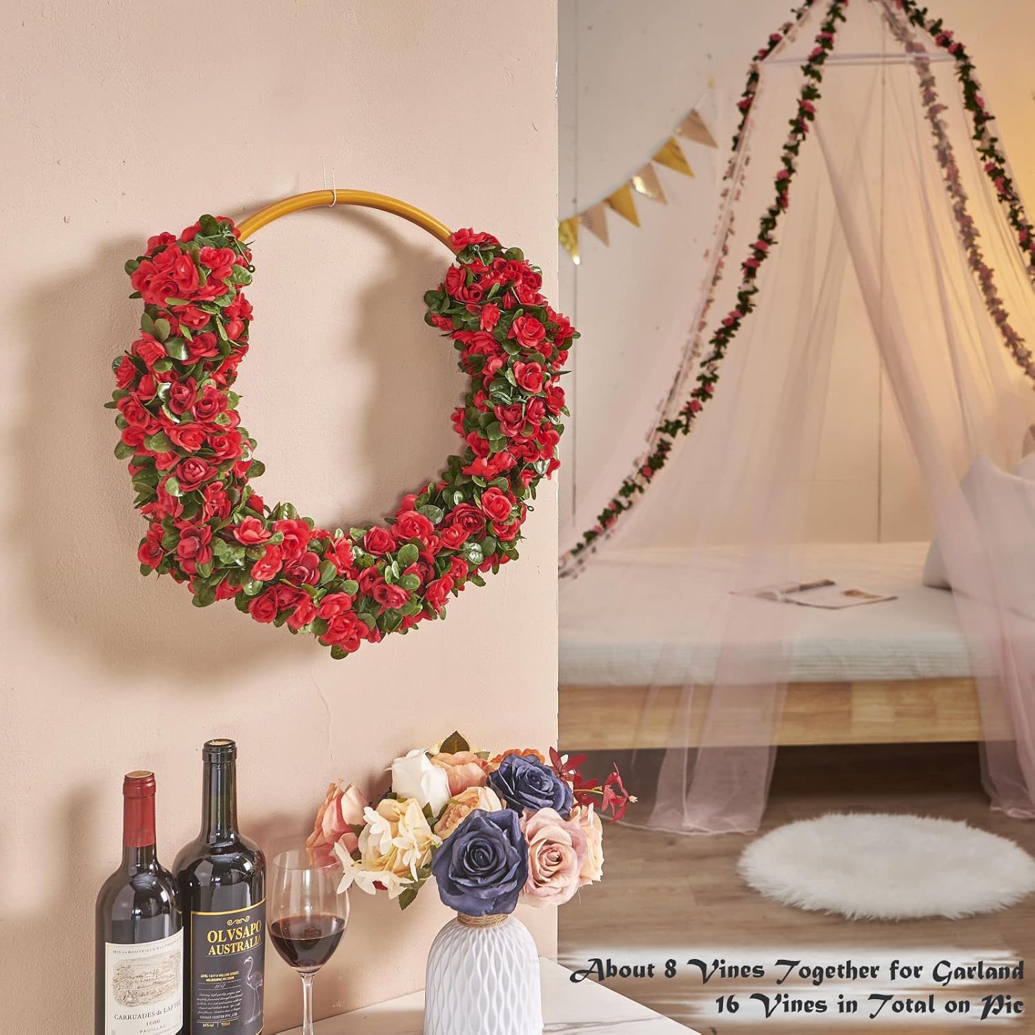 8 Pcs 66FT Artificial Rose Vine Garland for Home and Events