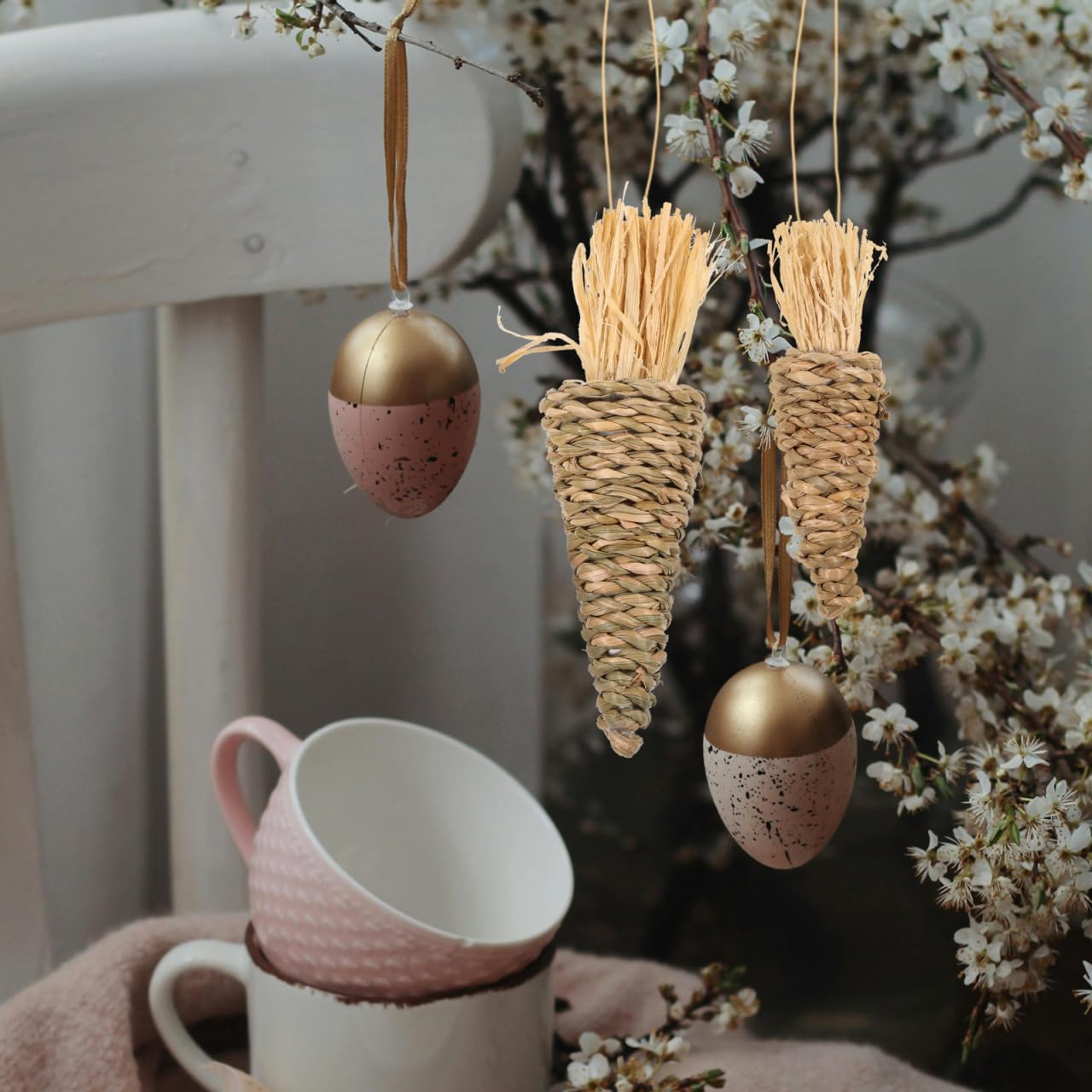 Zerodeko 8pcs Easter Woven Carrot Hanging Ornaments