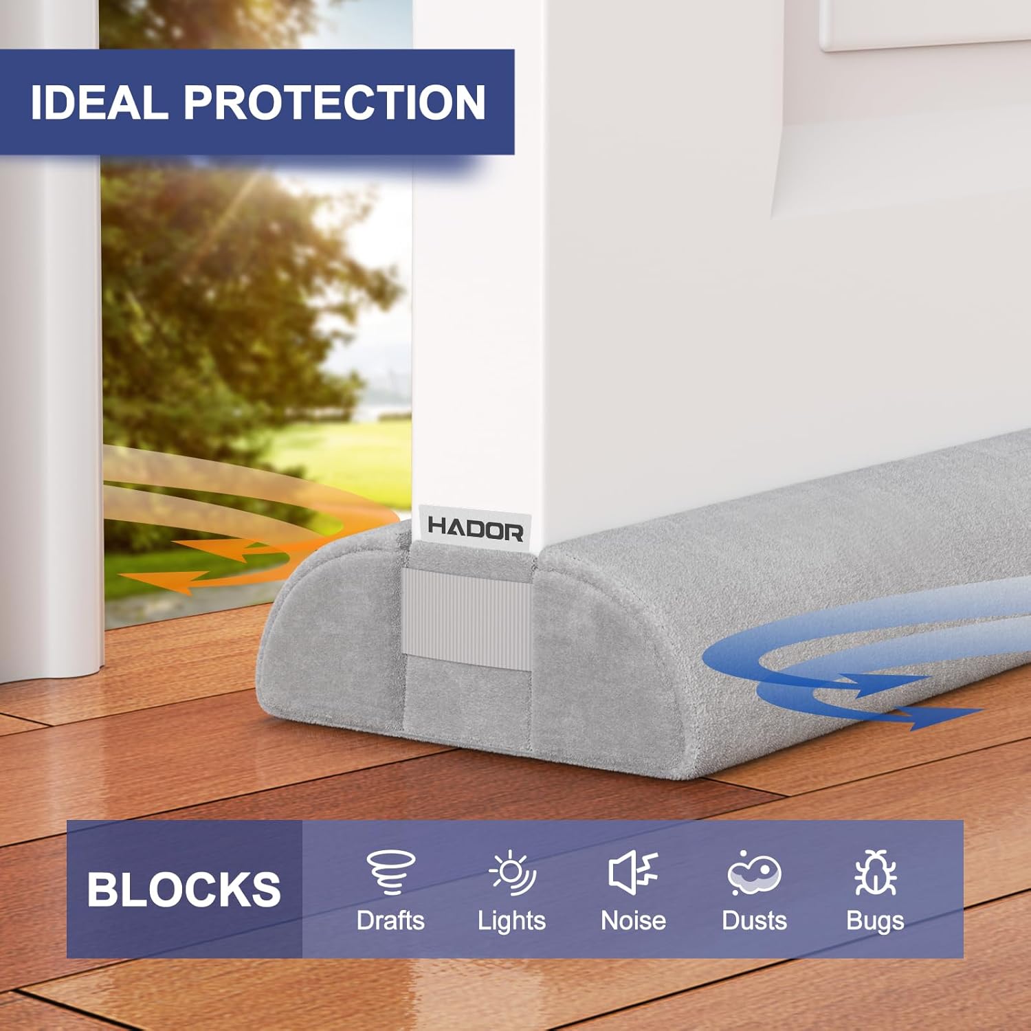 Hador 36 Inch Door Draft Stopper Grey Double Sided