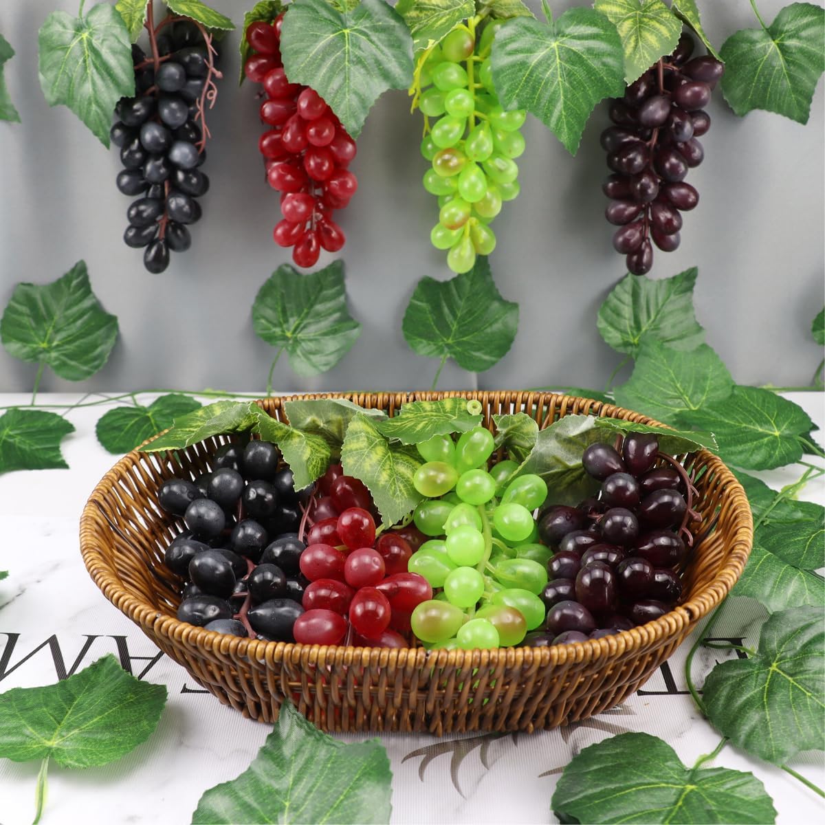8 Bunches Artificial Grapes with 3 Grape Vines Hanging Decor