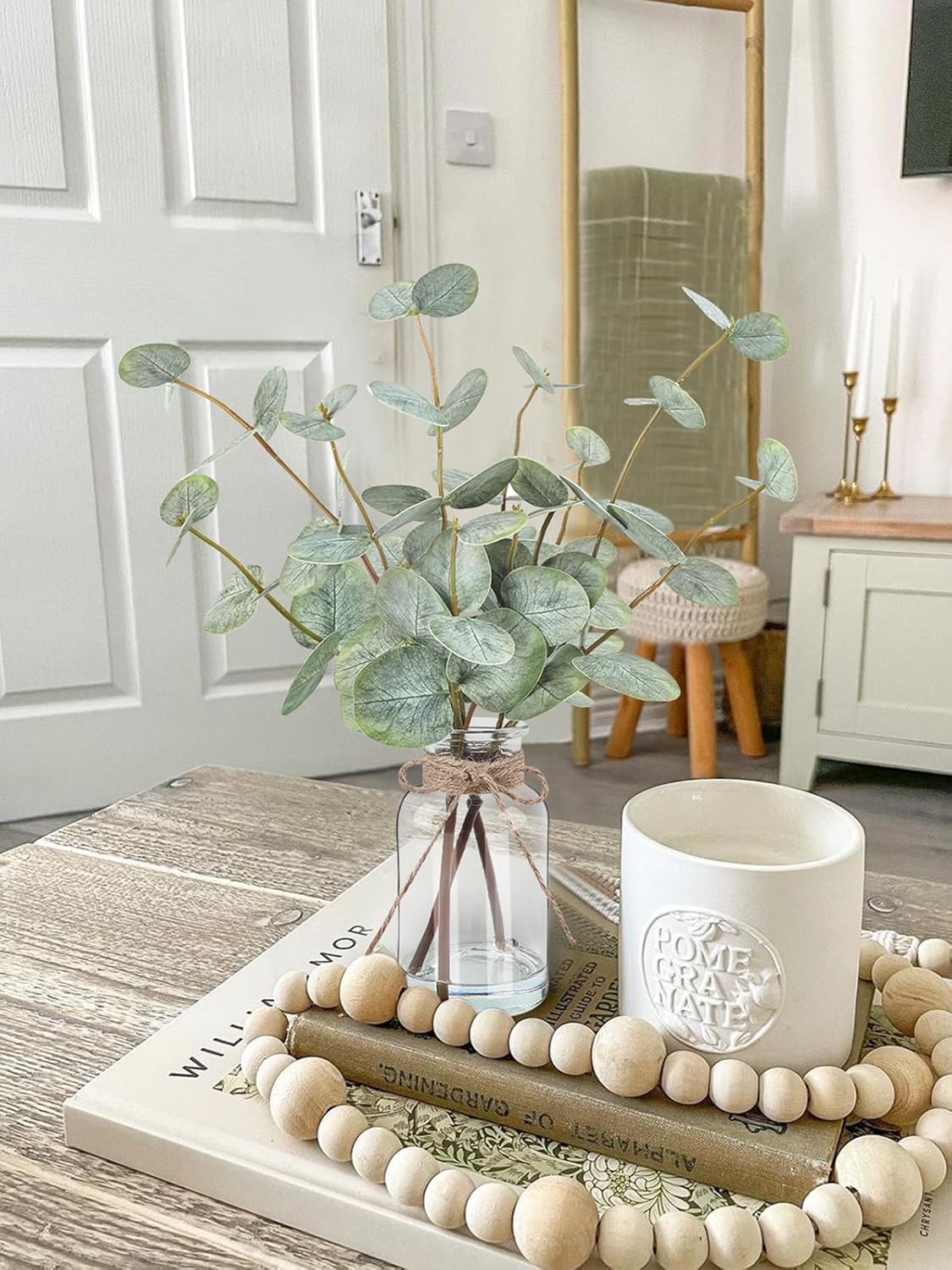 Bessol Artificial Eucalyptus Stems in Glass Vase 135 Inch Decor