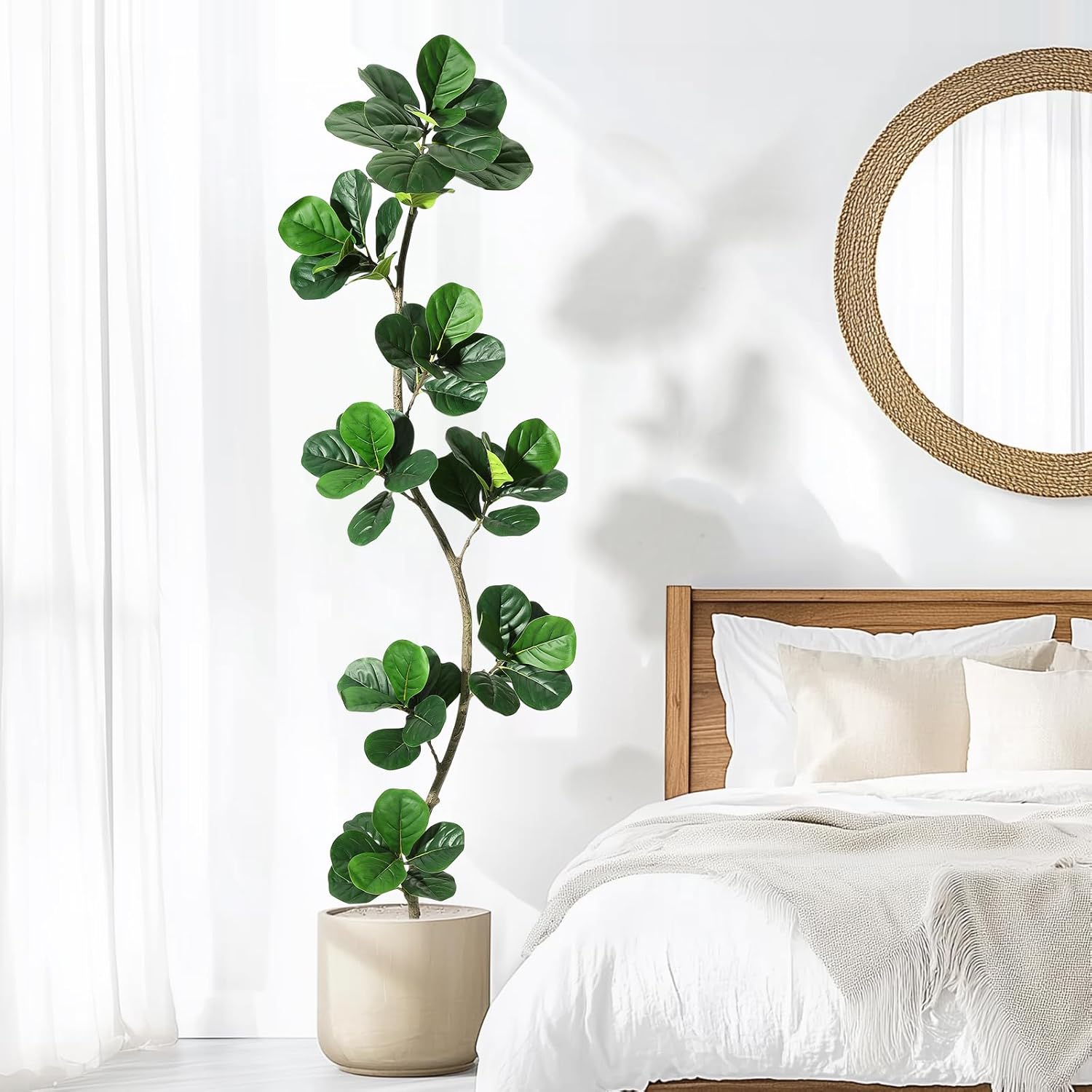GarveeHome Artificial Fiddle Leaf Fig Tree - 7FT Fake Plant with Black Planter