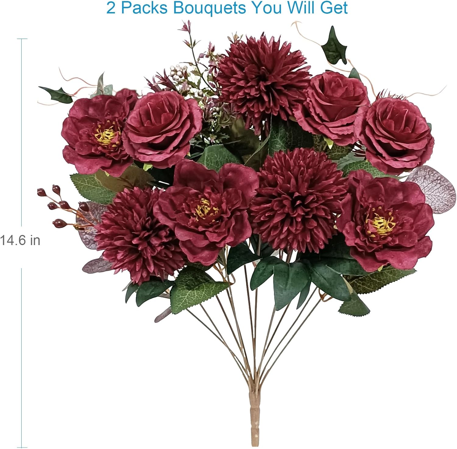 Premium Burgundy Silk Flowers Bouquet Set