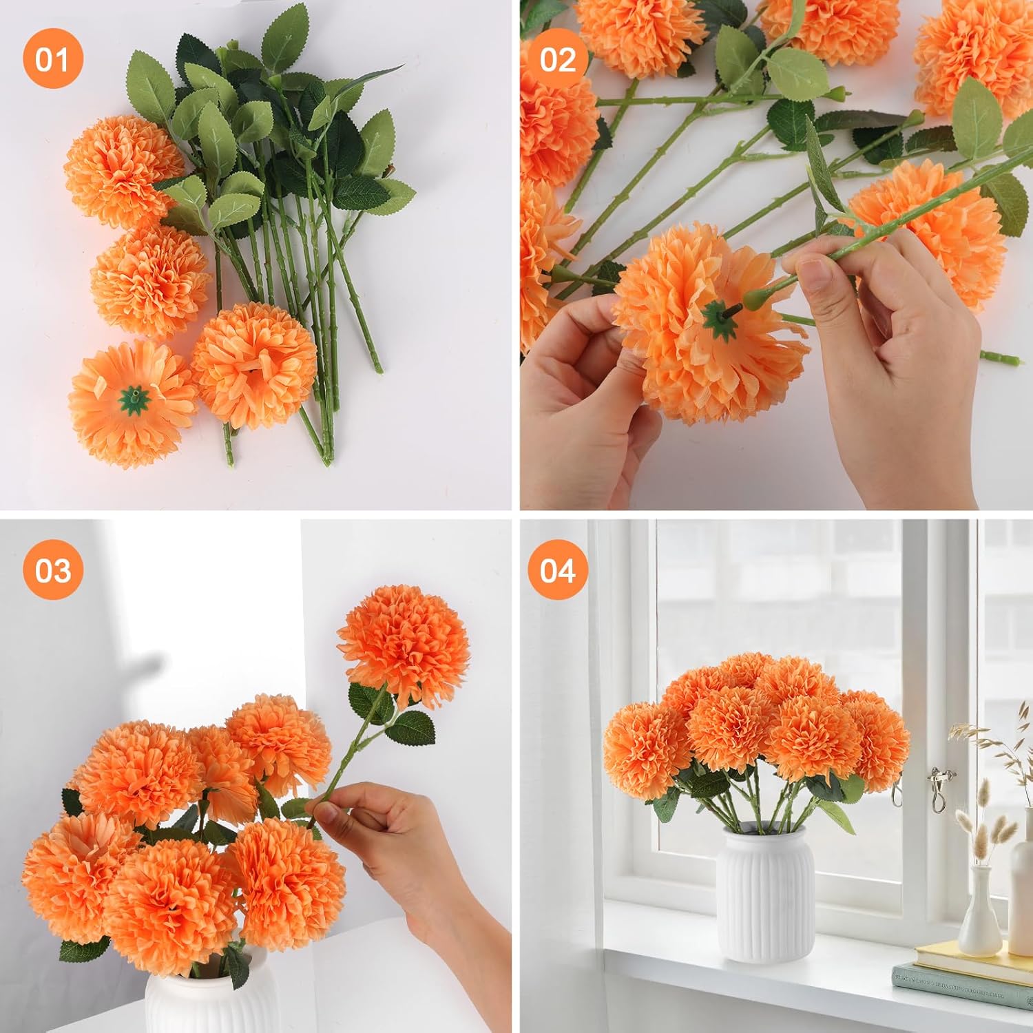 Hananona 12 Pcs Artificial Chrysanthemums Ball Flowers Orange
