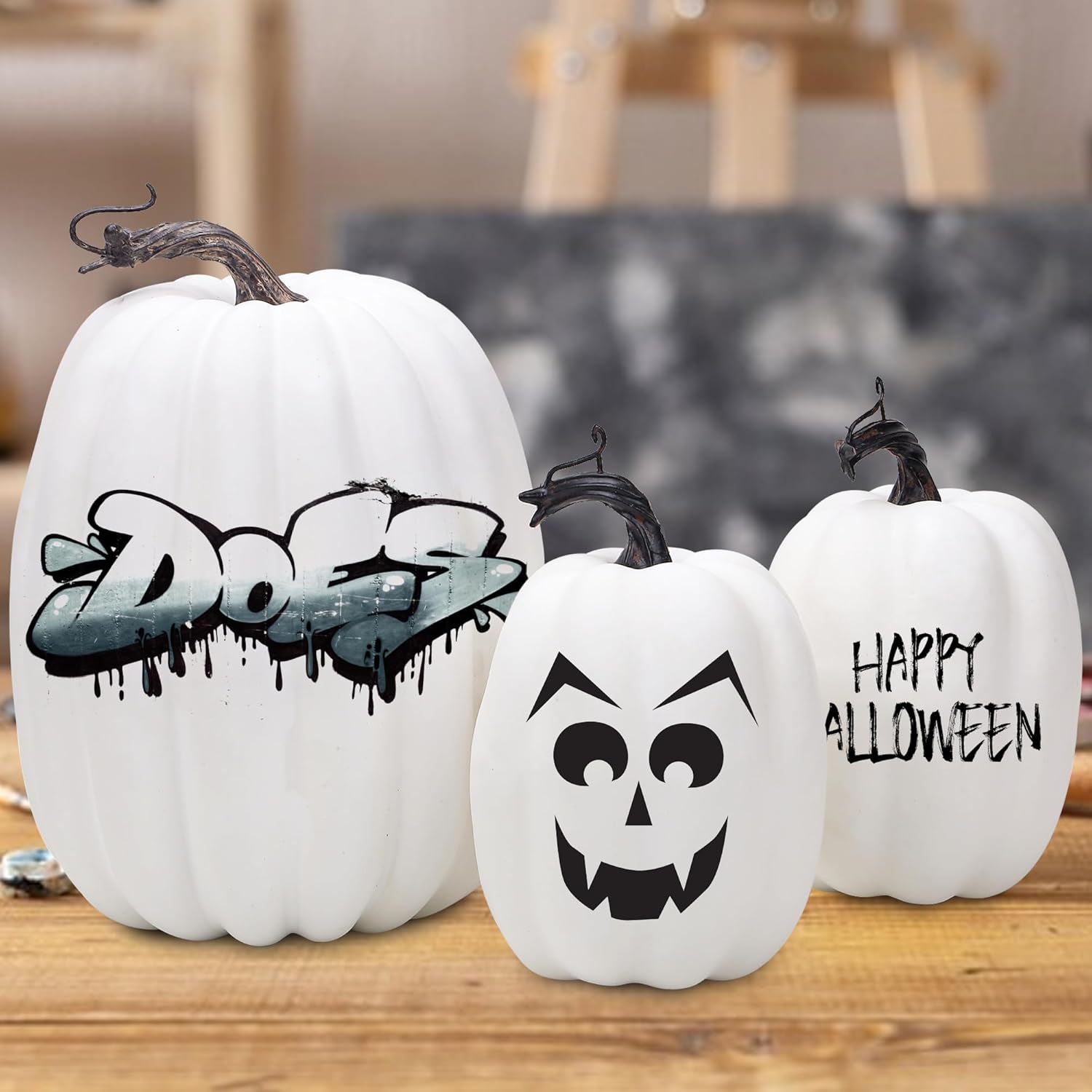 Quancru 3pcs White Artificial Foam Pumpkin Decorations