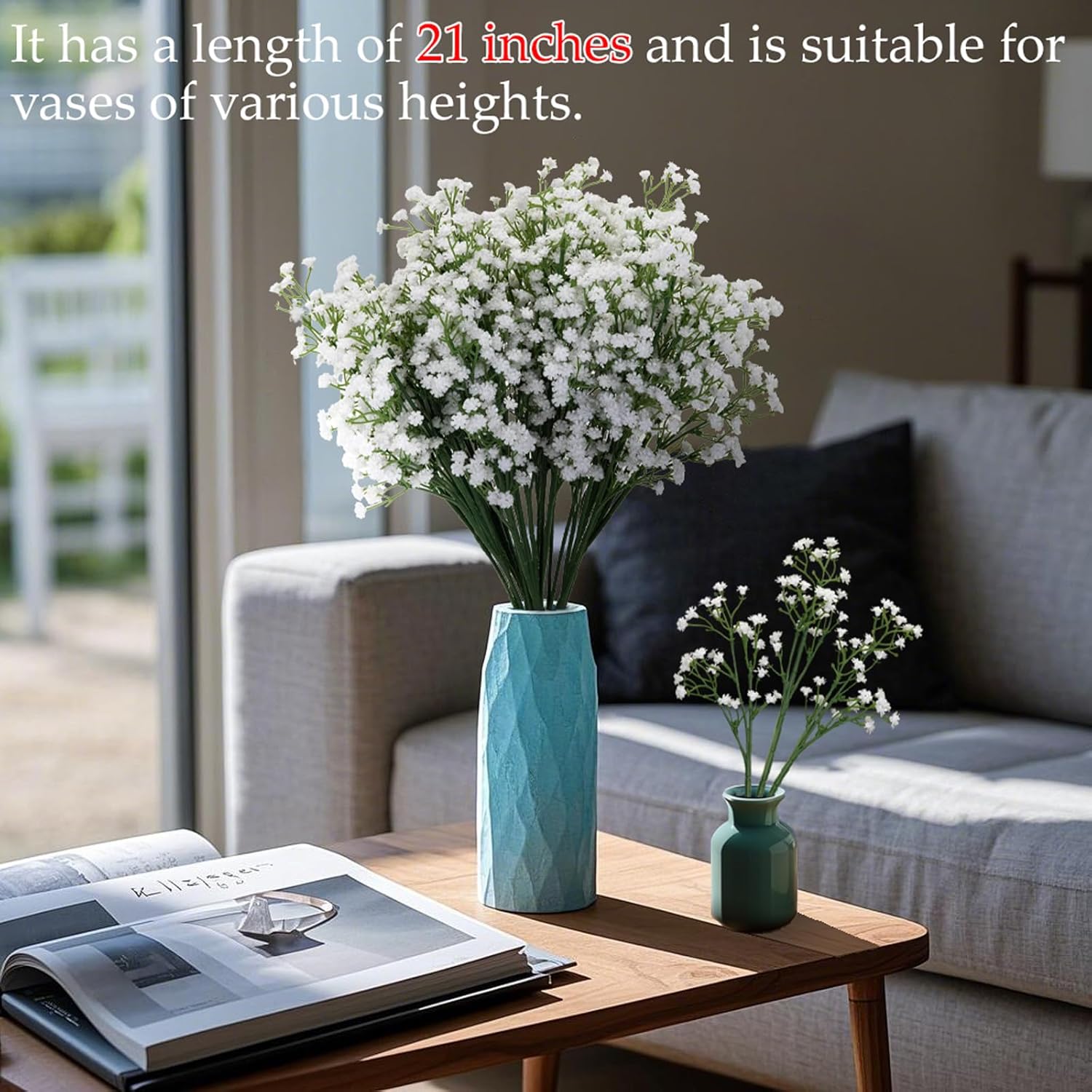 10PCS 21-inch Artificial Babys Breath Flowers with Reinforced Stem
