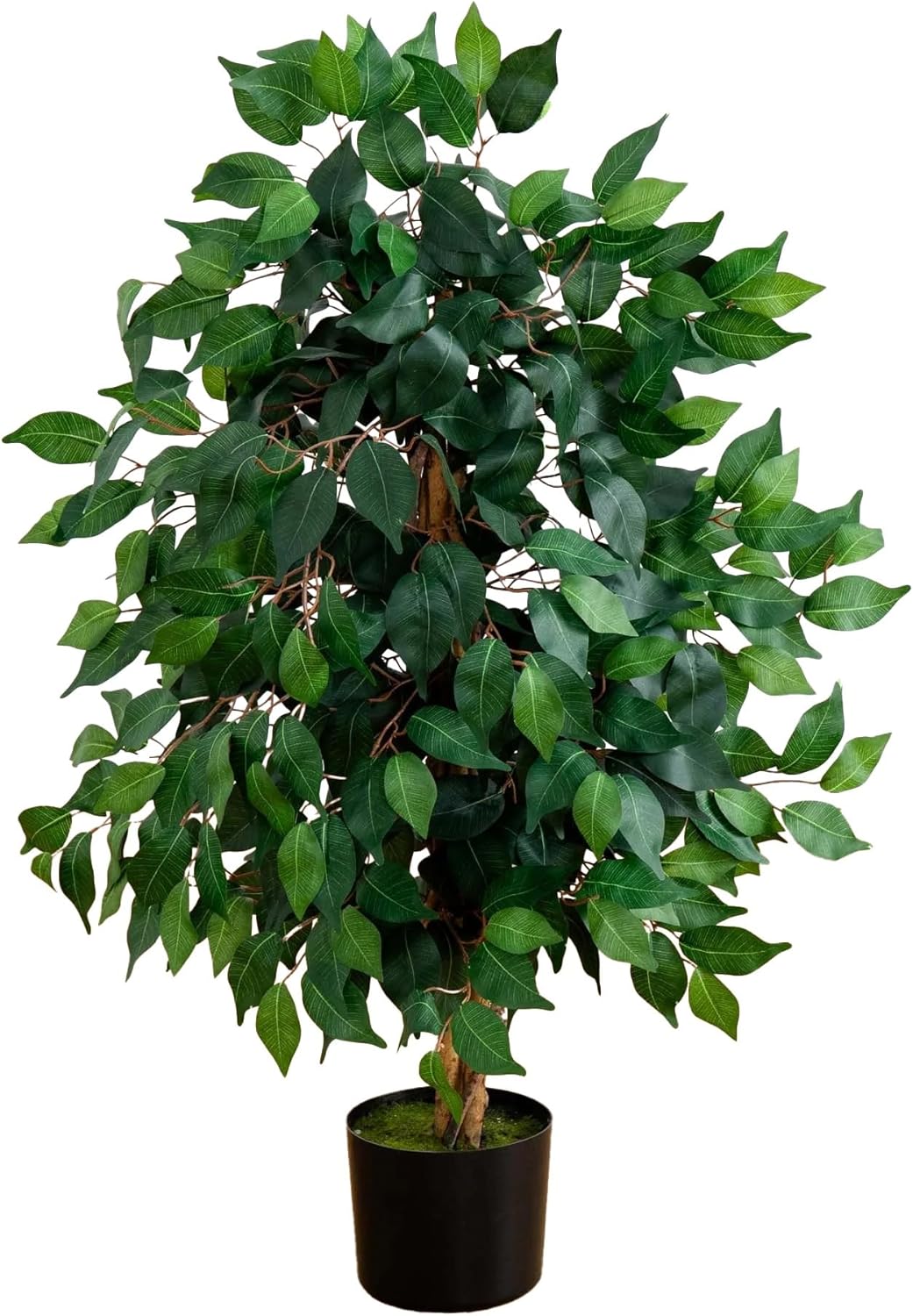 Nearly Natural 3ft Triple Trunk Artificial Ficus Tree with Black Pot