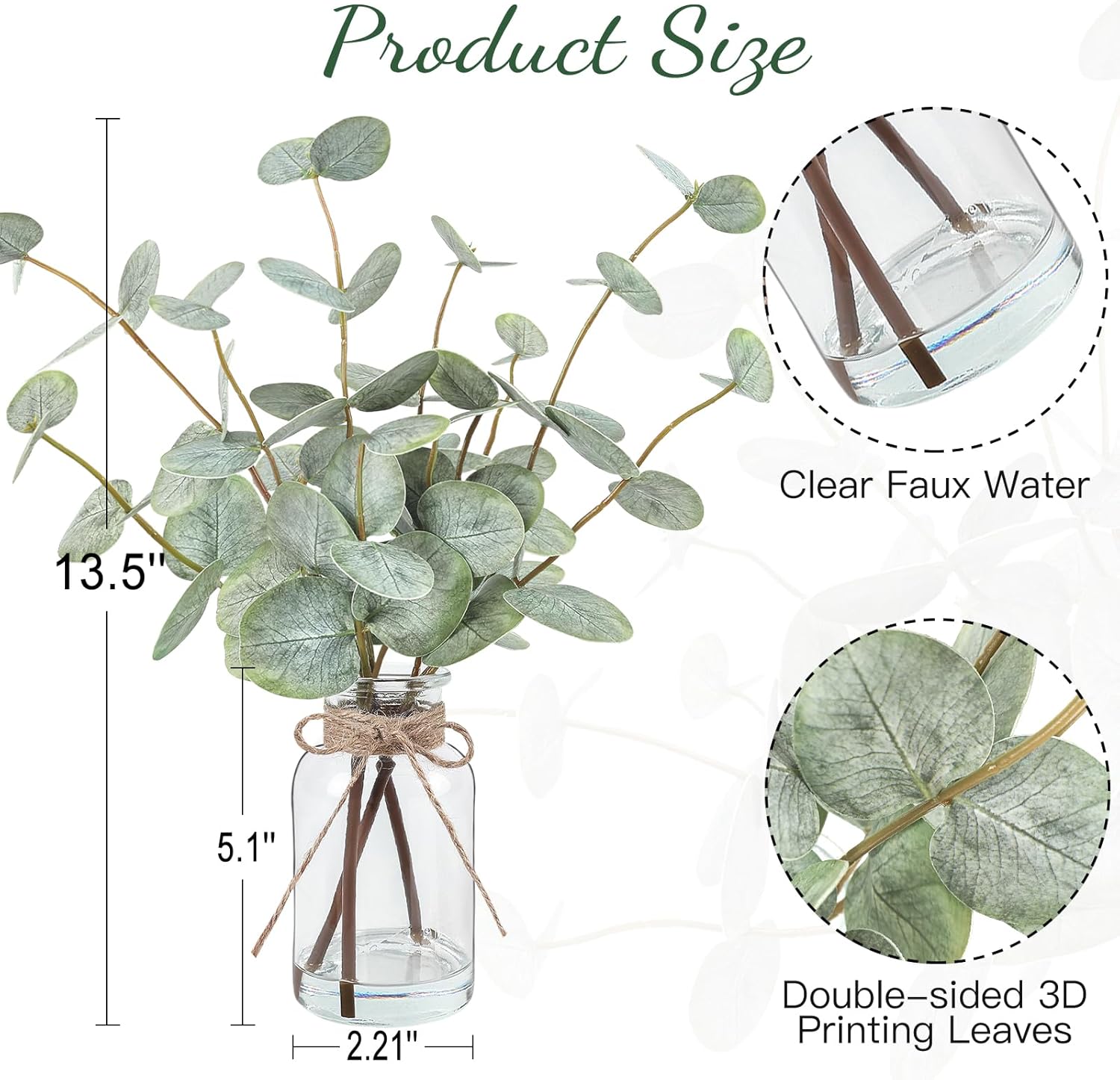 Bessol Artificial Eucalyptus Stems in Glass Vase 135 Inch Decor