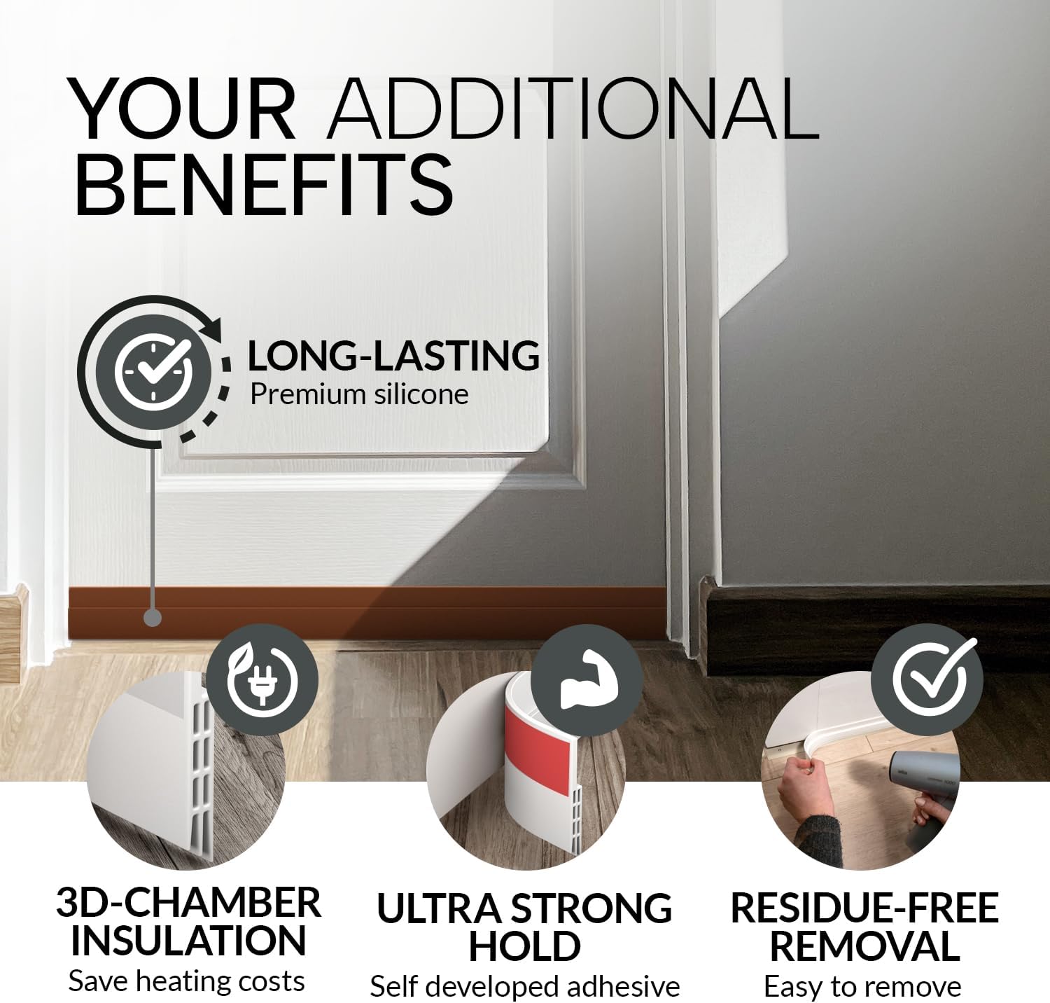 Premium Door Draft Stopper - 5x39 Brown Seal Strip