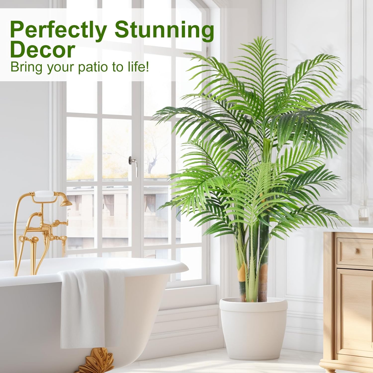 5ft Triple Golden Cane Palm Artificial Tree in Pot