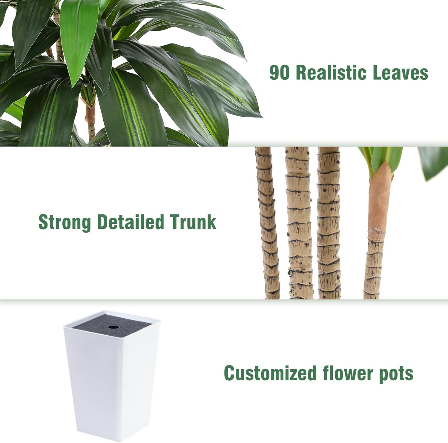 Flowworld Artificial Dracaena Tree 5ft Tall with White Planter