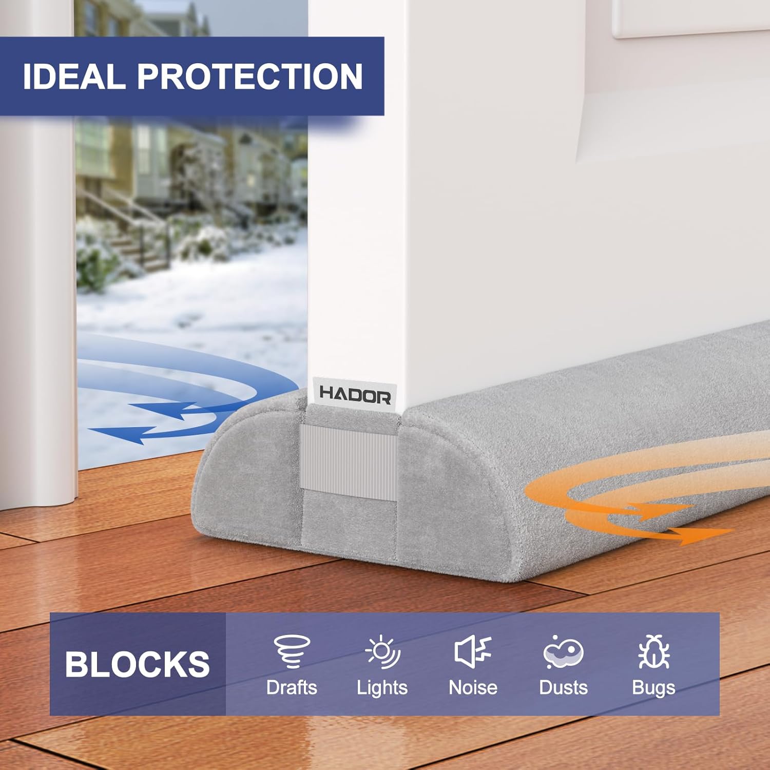 Hador 36 Inch Door Draft Stopper Grey Double Sided
