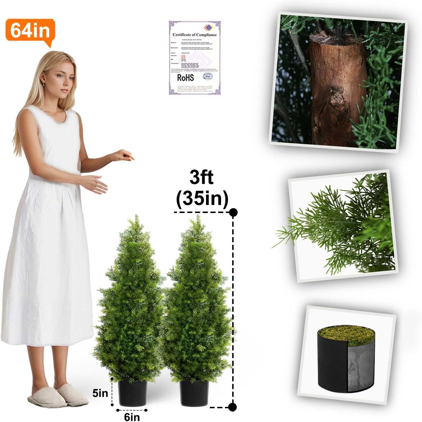 Aveyas 3 Ft Artificial Cedar Topiary Trees Set of 2