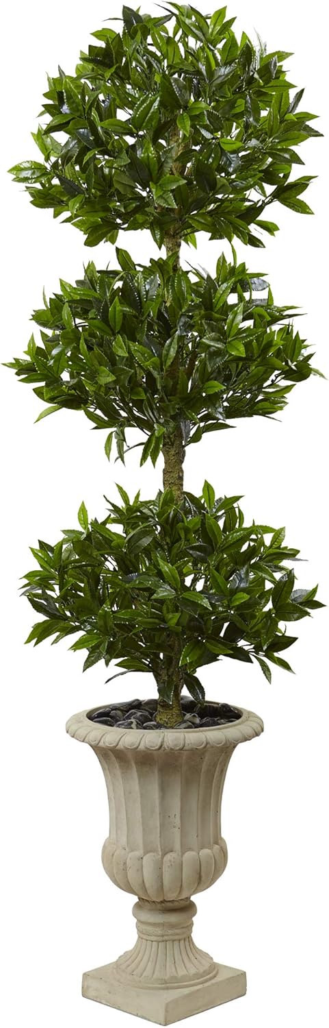 Nearly Natural 55ft Triple Bay Leaf Topiary Tree in Urn