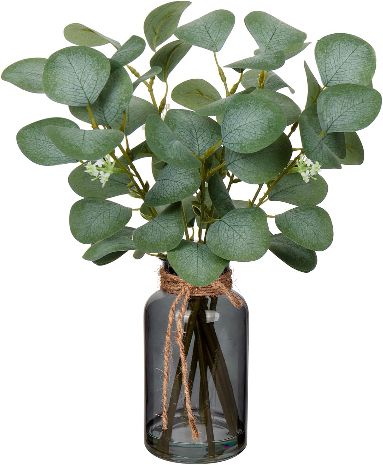 Briful Artificial Eucalyptus Leaves in Black Glass Vase