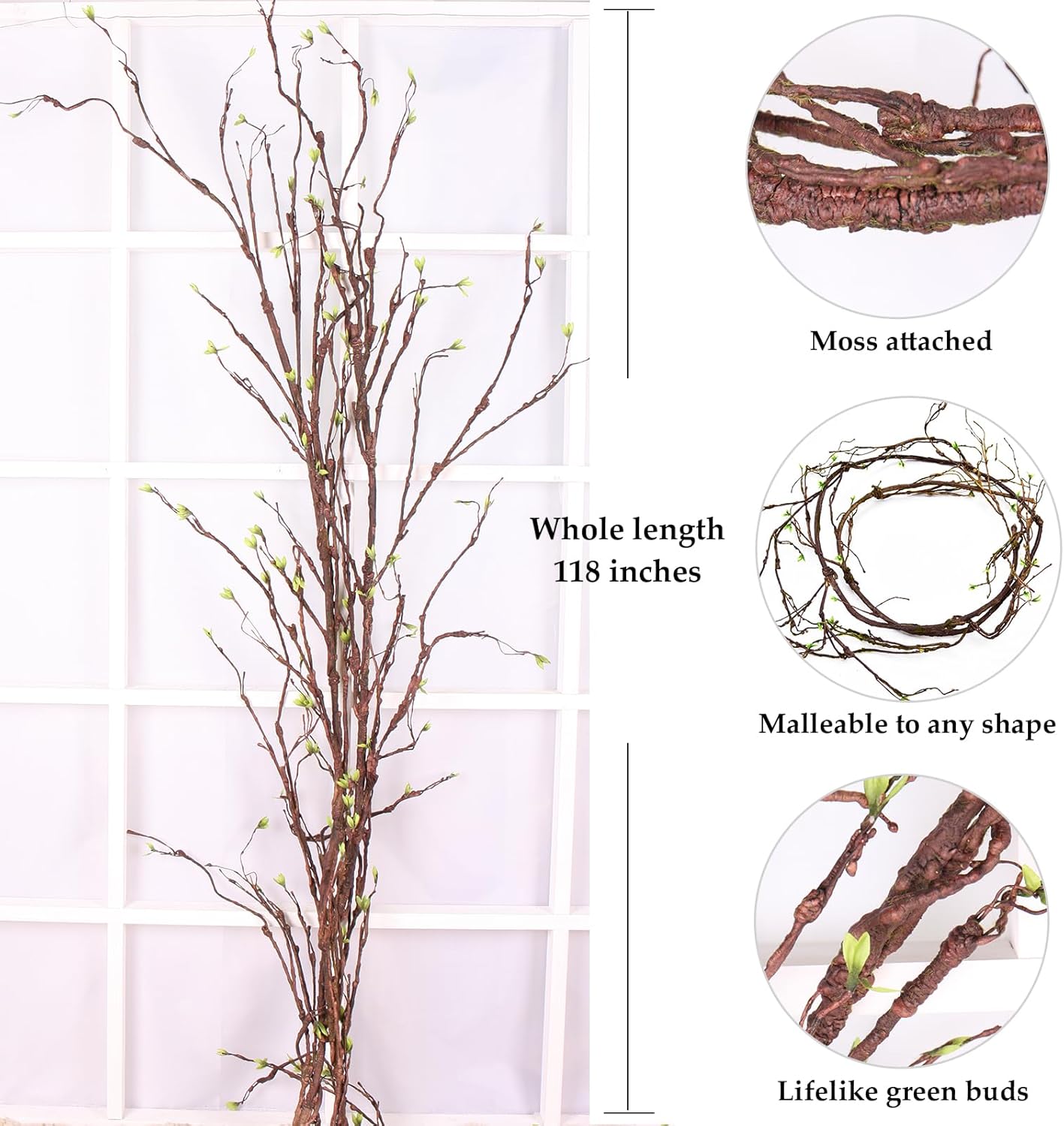 118 Inch Malleable Artificial Floral Tree Branches Twigs Vines Rattan