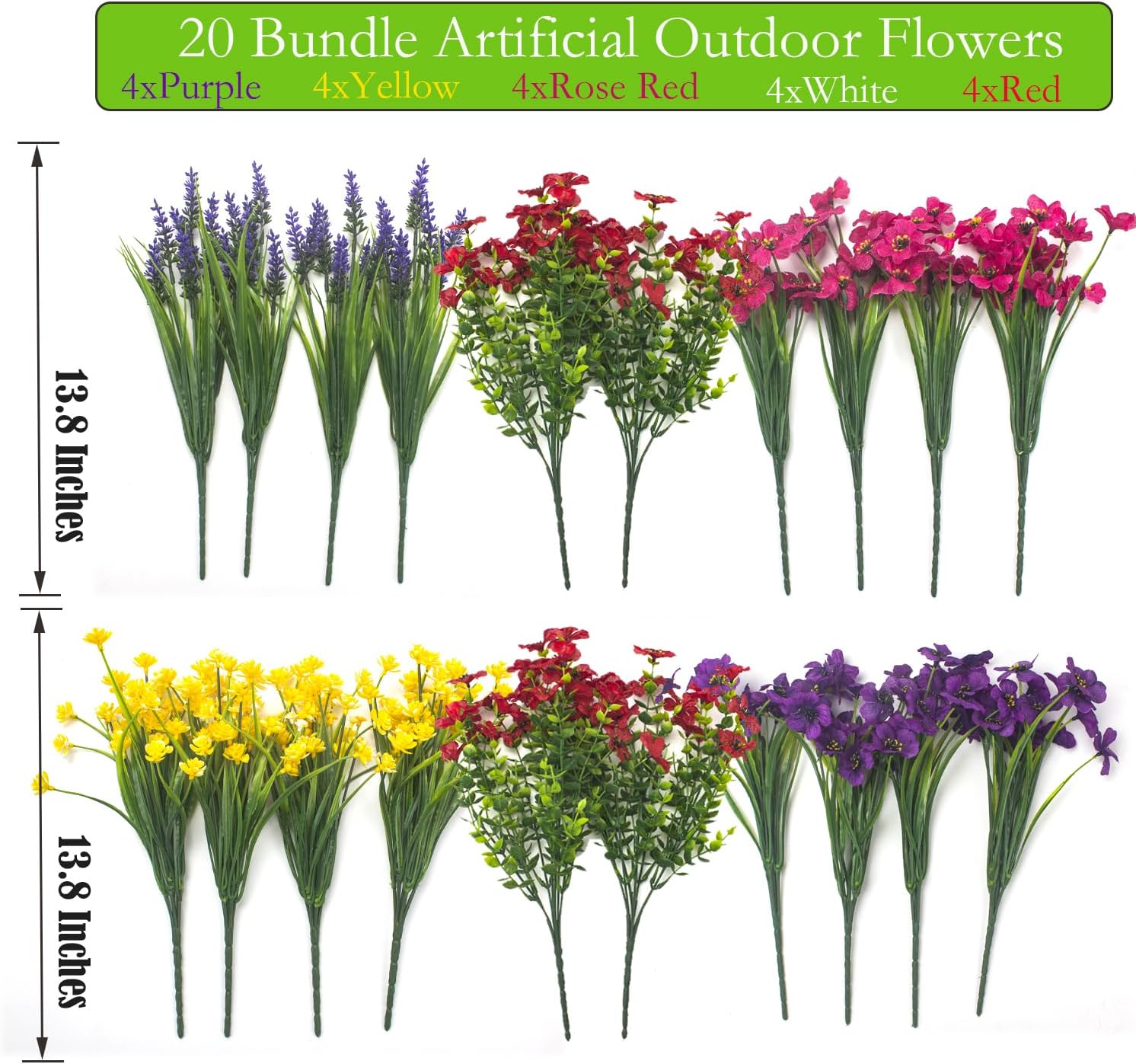 20Pcs UV Resistant Artificial Flowers Outdoor