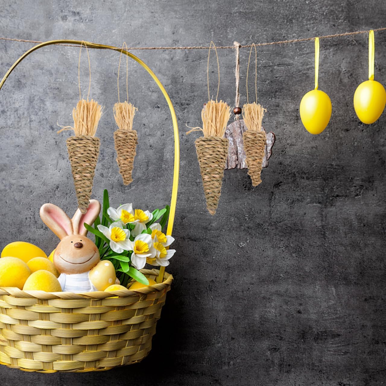 Zerodeko 8pcs Easter Woven Carrot Hanging Ornaments