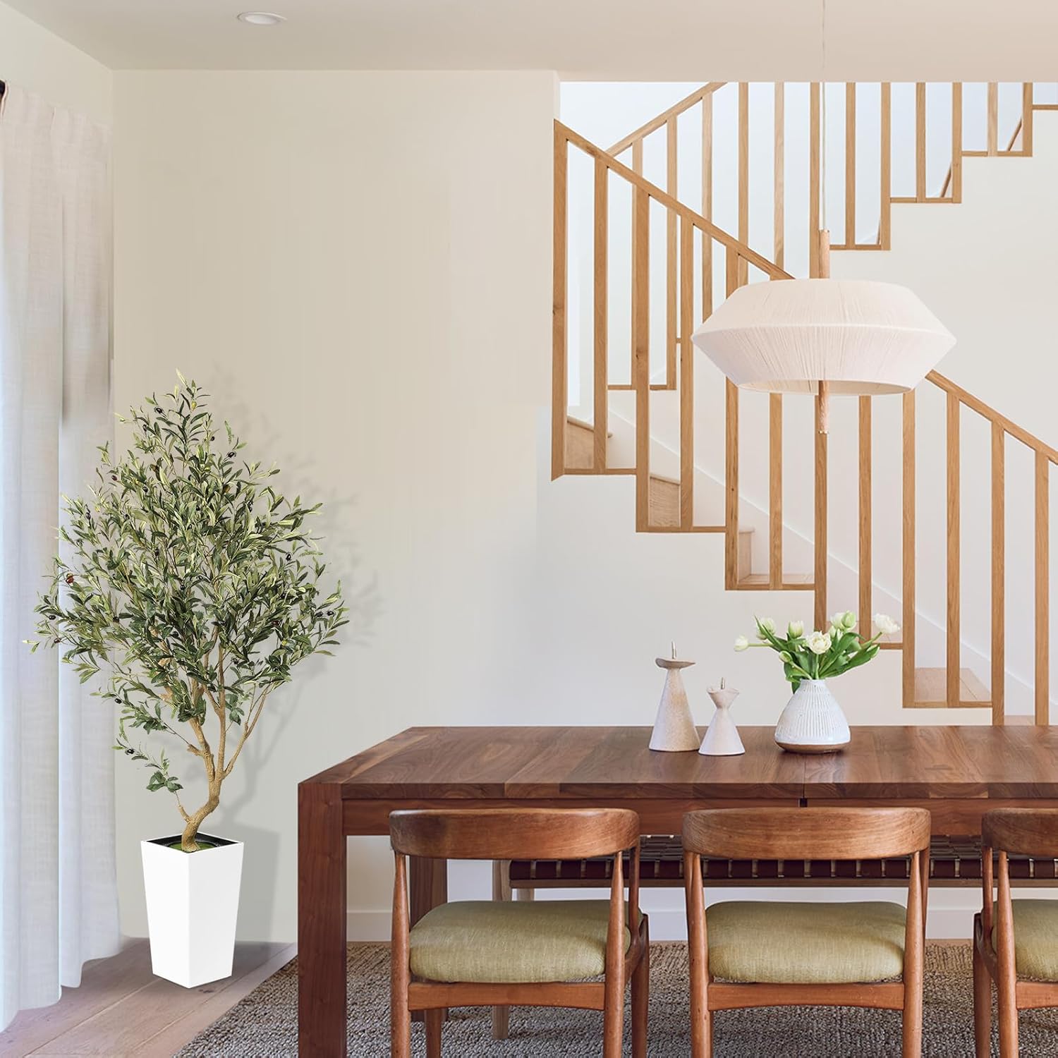 55FT Olive Tree Artificial Indoor with White Planter
