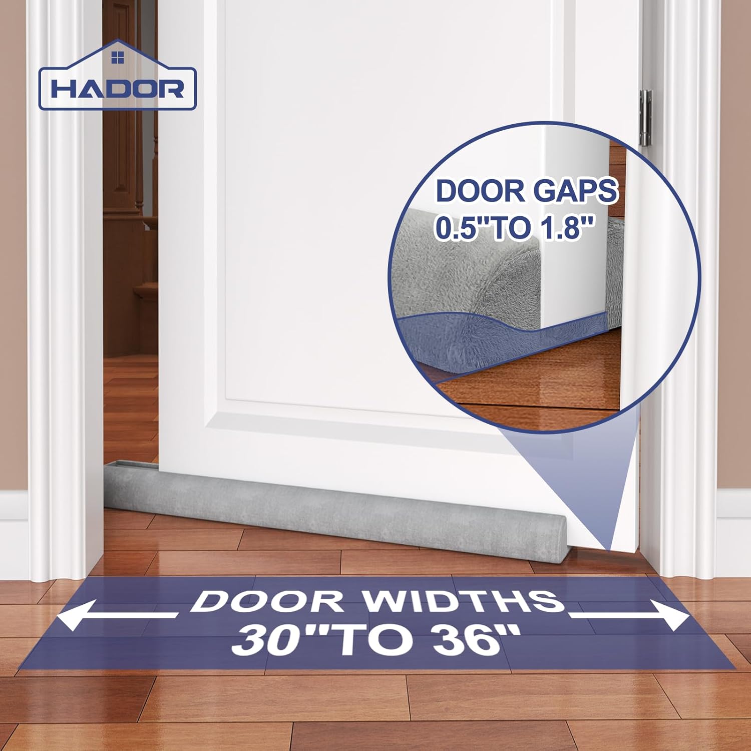Hador 36 Inch Door Draft Stopper Grey Double Sided